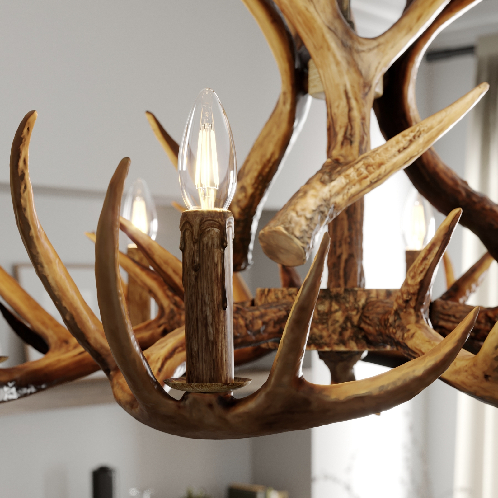 Lindby pendant light Fibi, steel, brown, antlers, Ø 80 cm