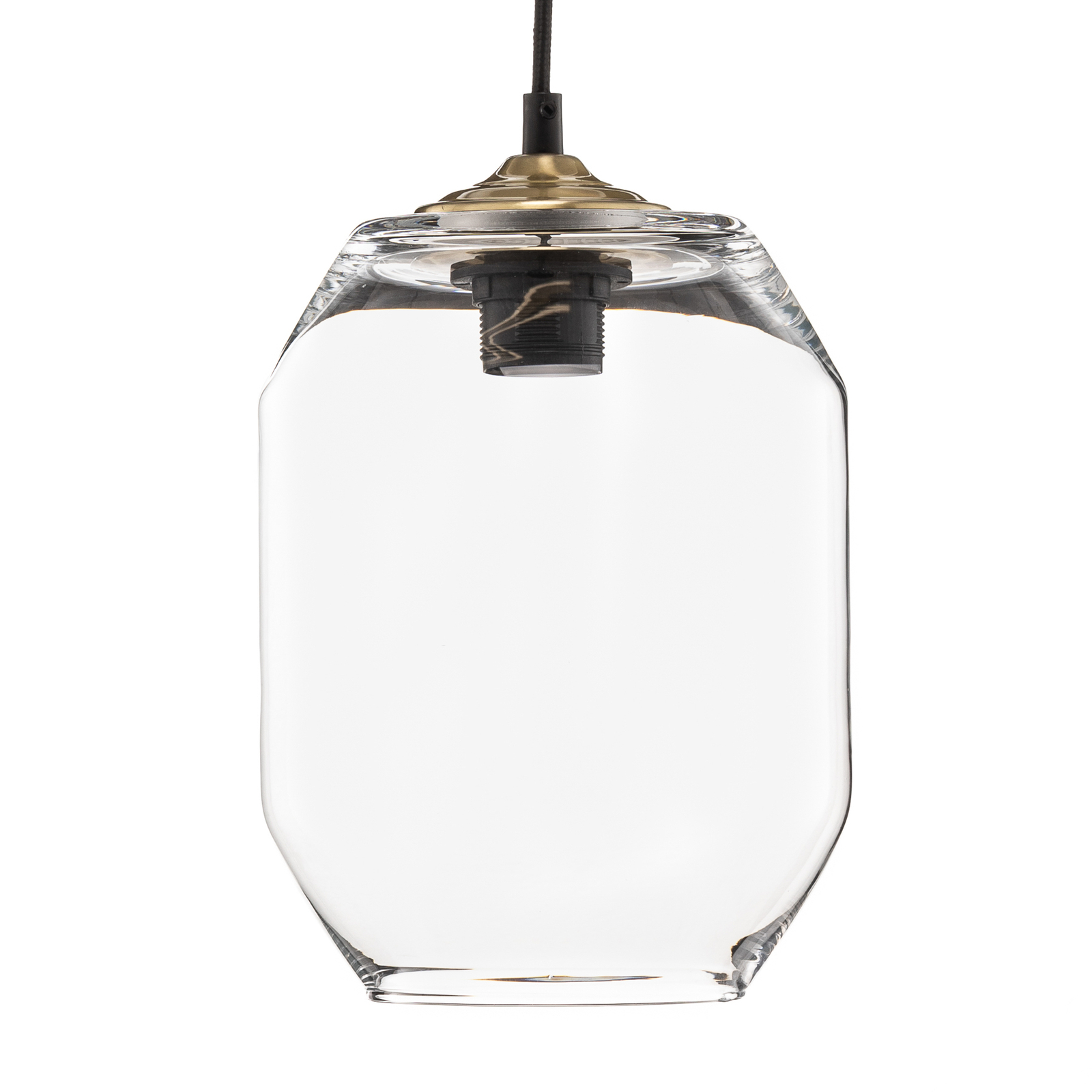 Barrel hanging light made of clear handblown glass