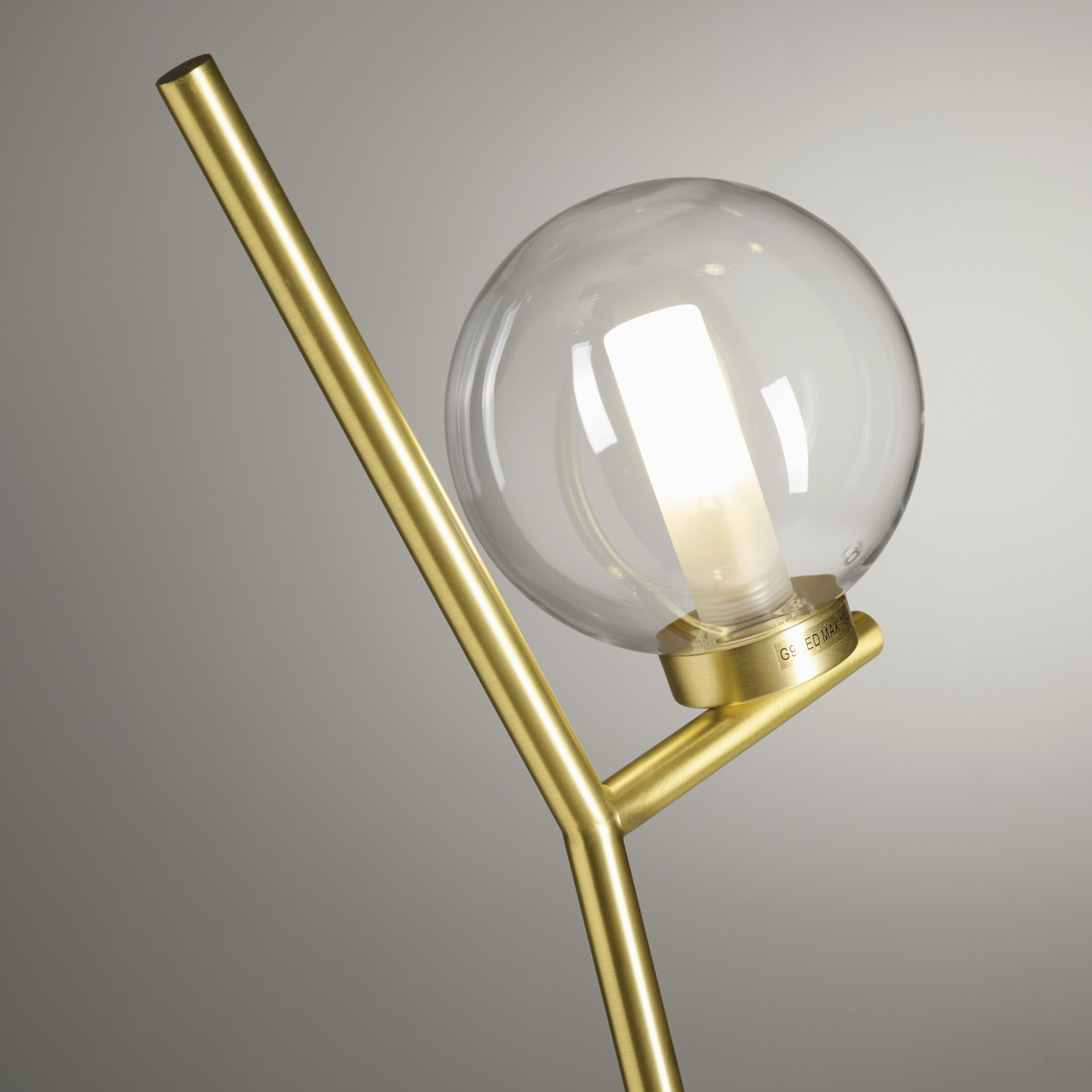 Camely golvlampa, brushed gold/clear, 3 lampor, glas