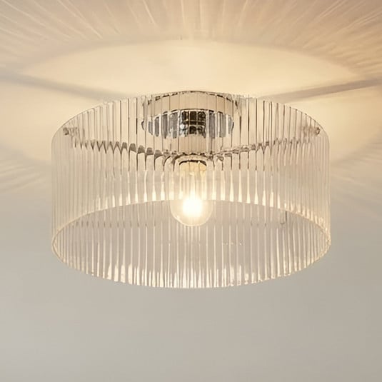 Lucande taklampe Meritt, krom/klar, Ø 40 cm, glass