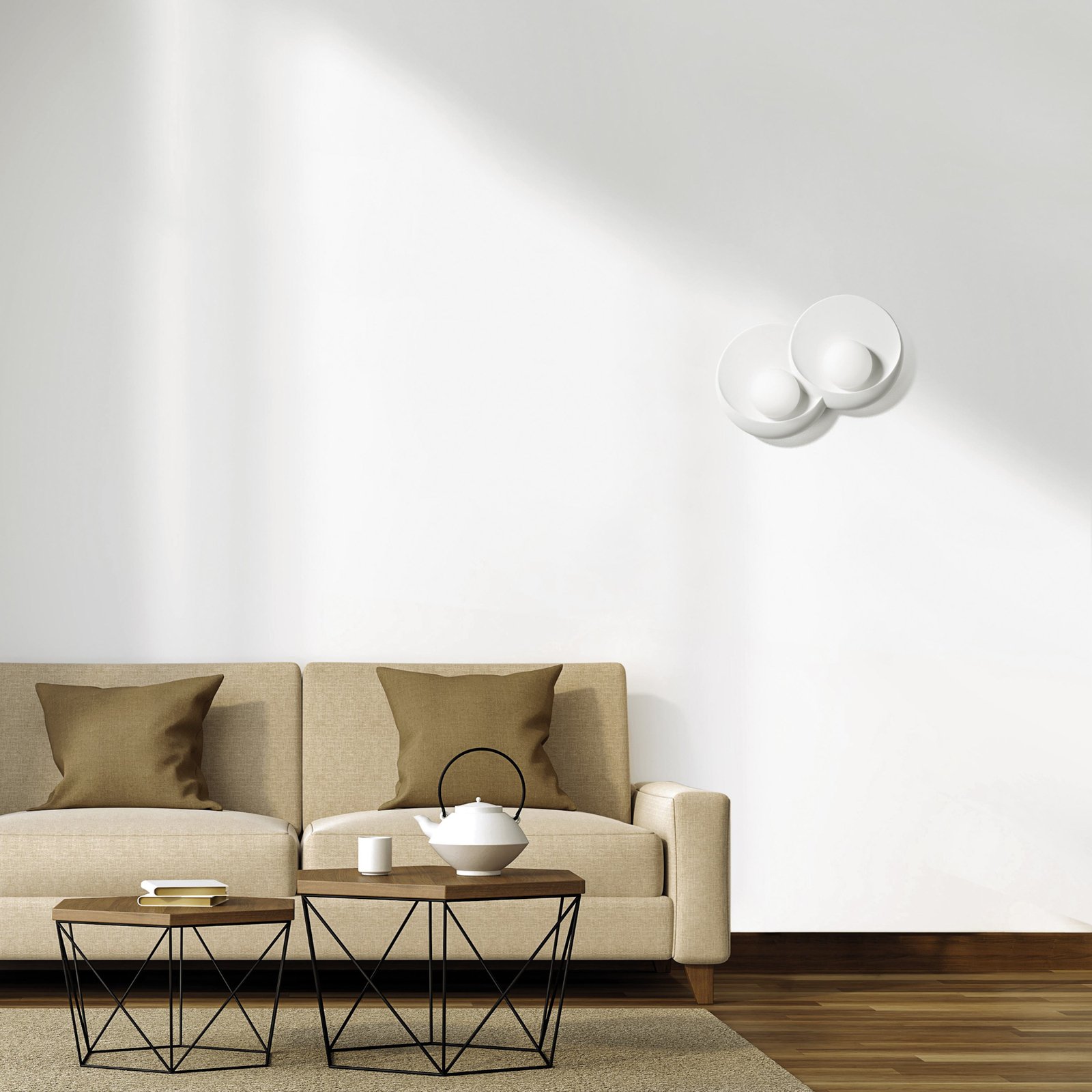 Pitane wall light, 2-bulb, 41 cm wide, white, plaster, GX53