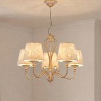 Kroonluchter Sofia Ecrie beige/goud 5-lamps textiel staal E27