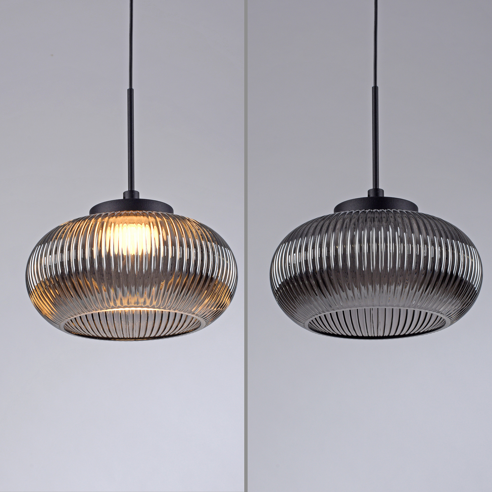 Lámpara colgante LED Noctis, gris ahumado, cristal, atenuable, 3.000 K
