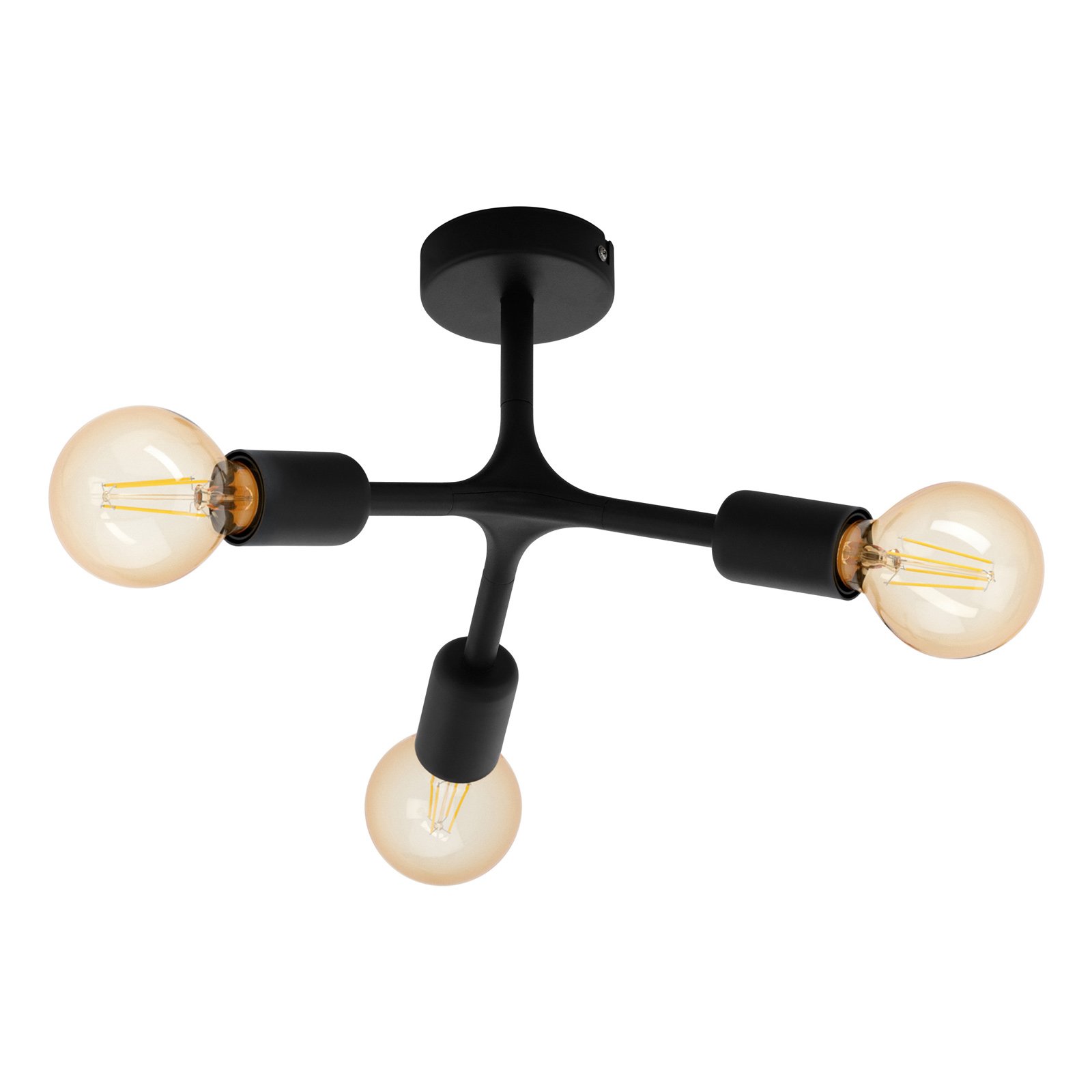 Ceiling lamp Bocadella in black, three-bulb