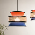 Hanglamp Gazebo, oranje/blauw/naturel, Ø 40 cm, stof/rotan