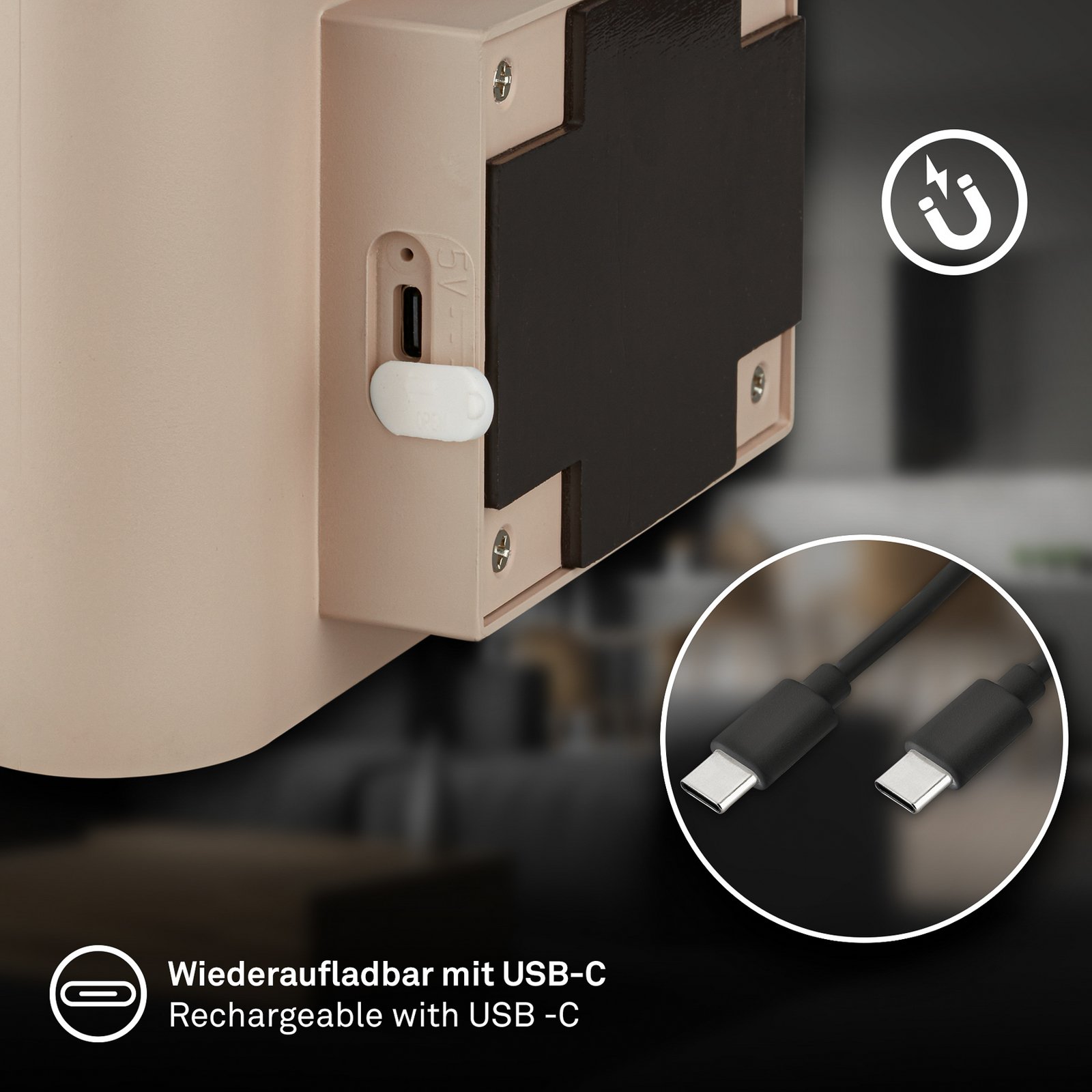 LED wandlamp Chat, beige, 16 cm, kunststof, sensor