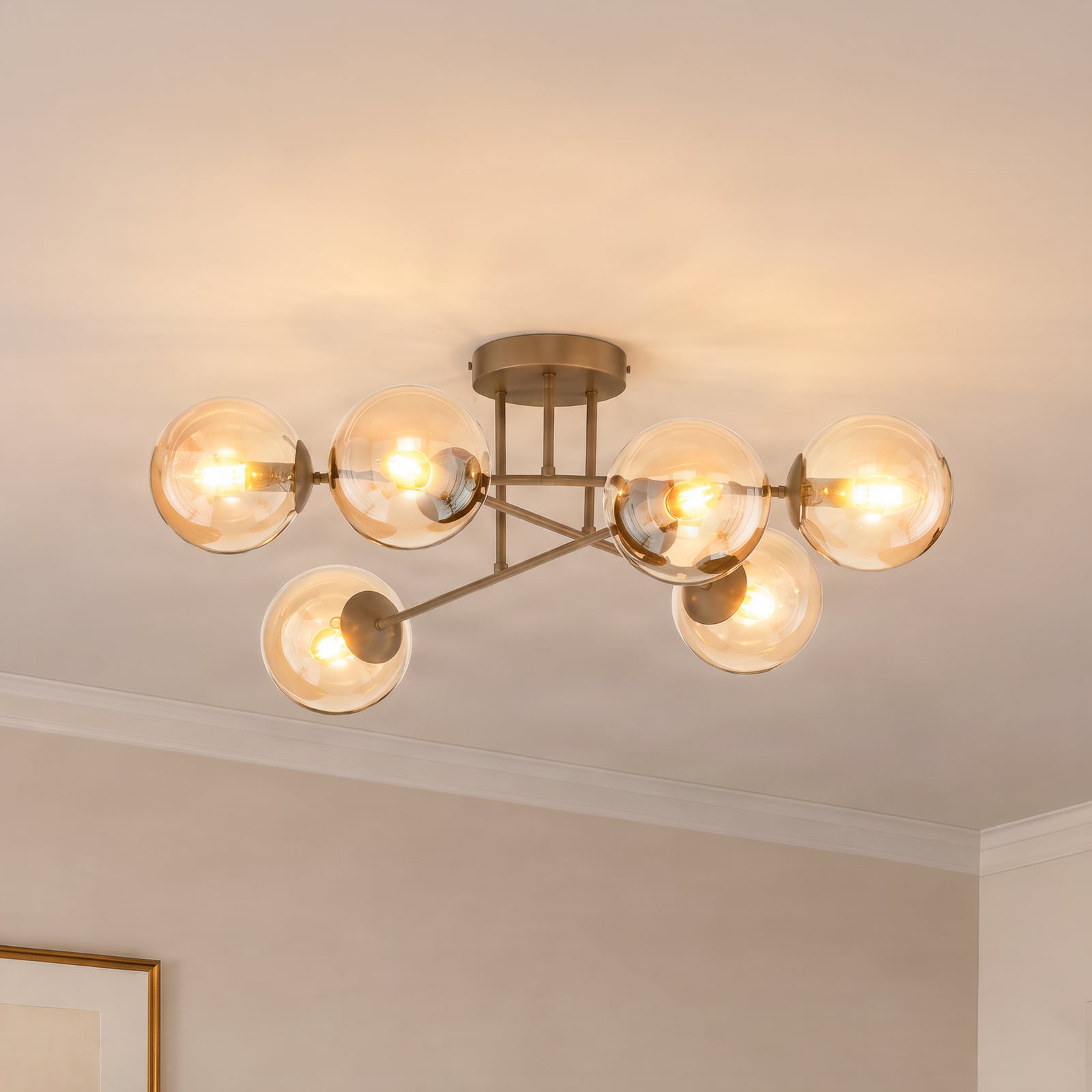 Lampa sufitowa ROMA, beżowa, Ø 75 cm, 6-punktowa, szkło/metal, E14