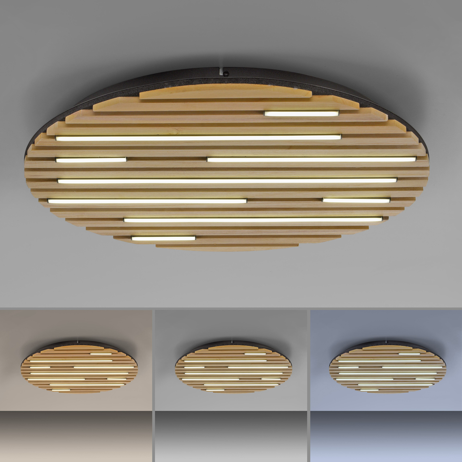 Paul Neuhaus Smart LED ceiling light Q-Acoustic, wood Ø 60 cm