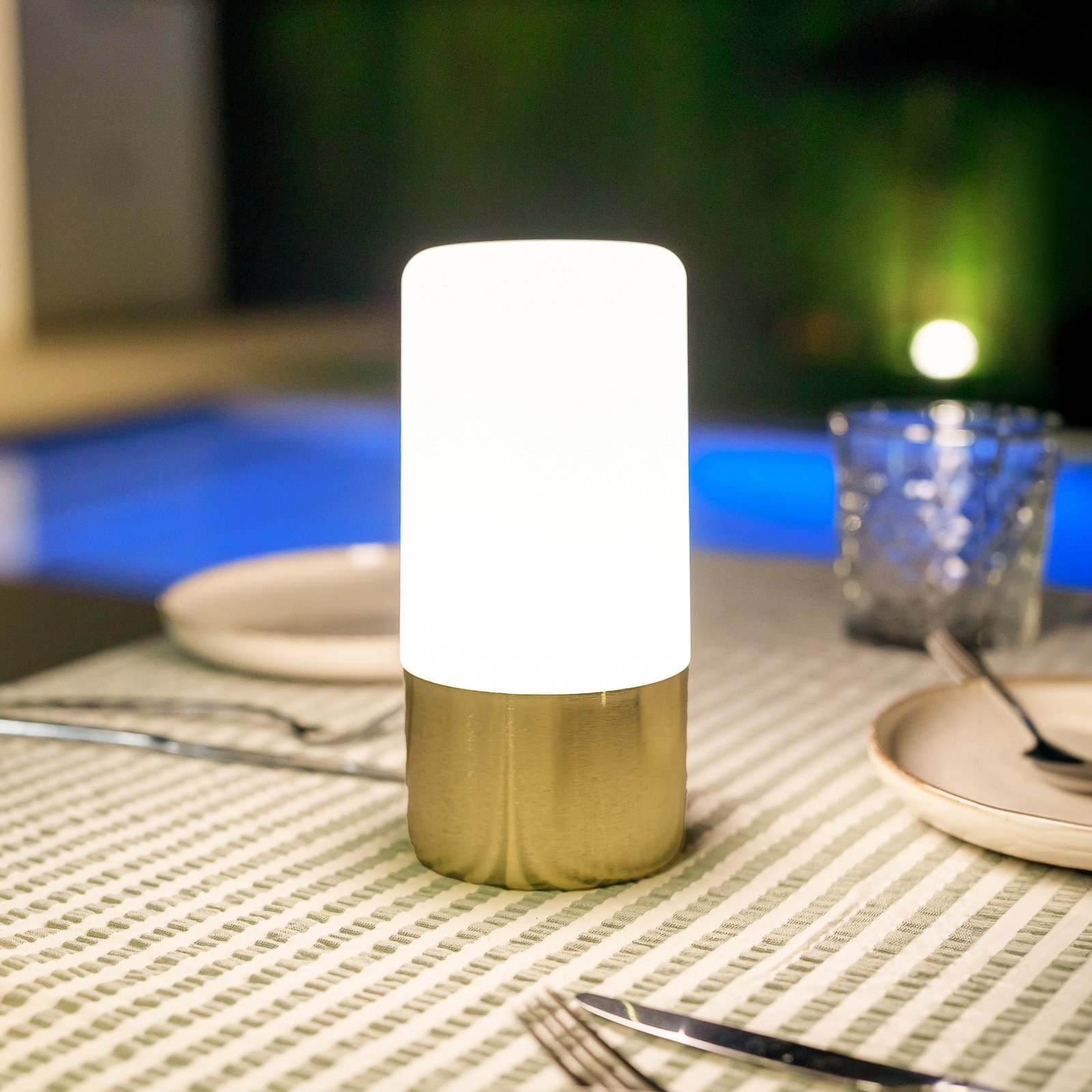 Newgarden LED table lamp Maia brass-coloured IP54 RGBW