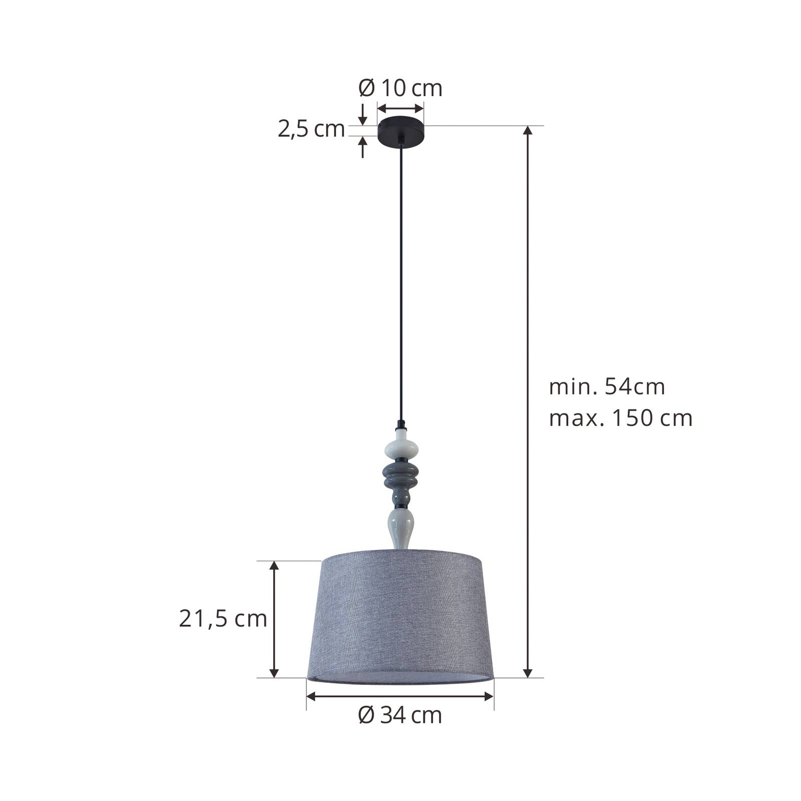 Lampa wisząca Lindby Haldorin, szara/czarna, tekstylna, Ø 34 cm