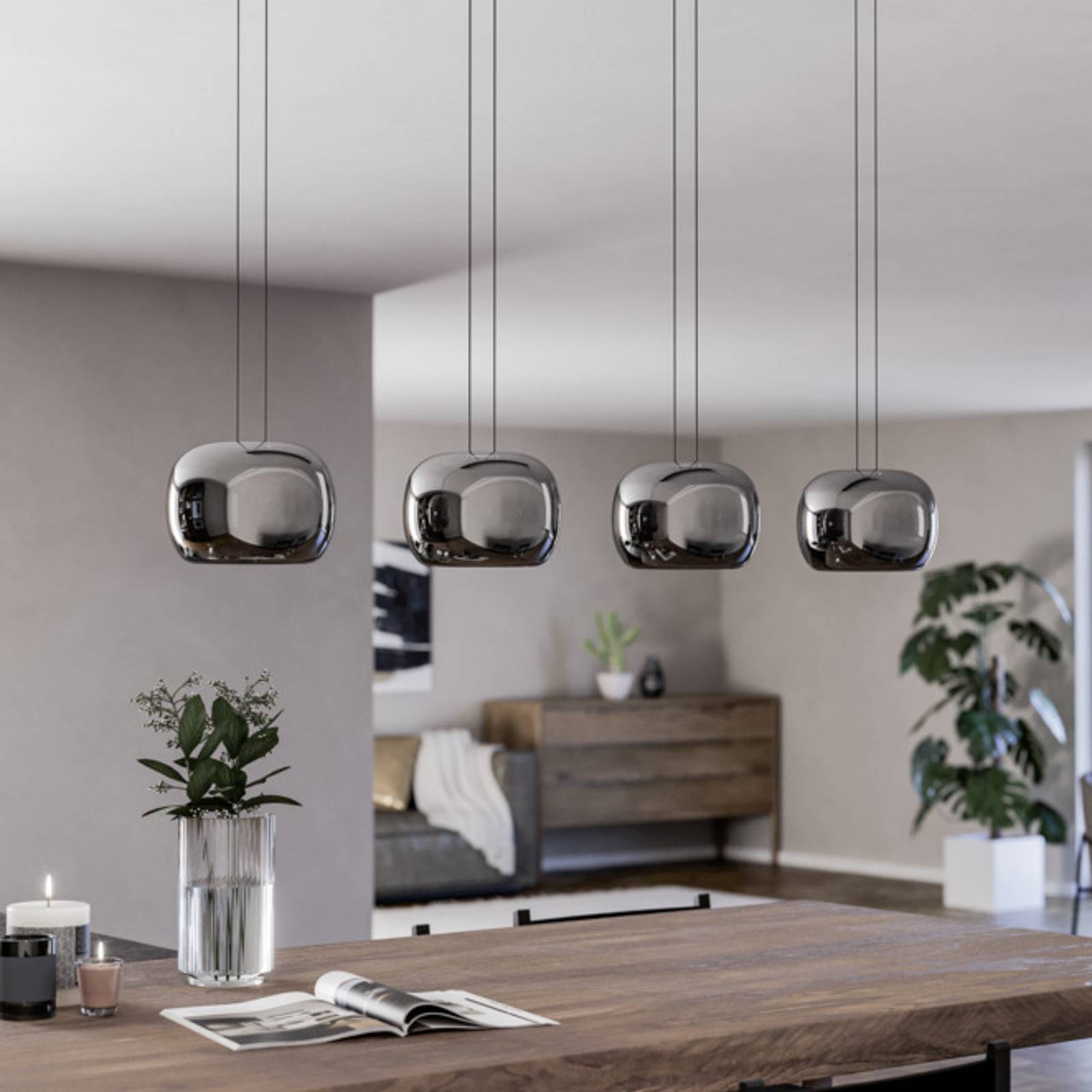EGLO LED hanglamp HORTUNAS, lengte 126 cm, 4-lamps, zwart