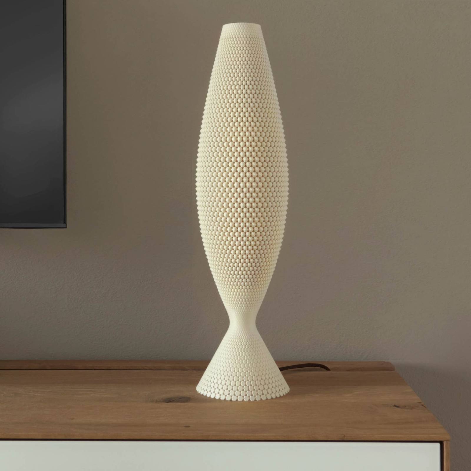 E-shop Diamantová stolová lampa z organického materiálu, ľan, 65 cm