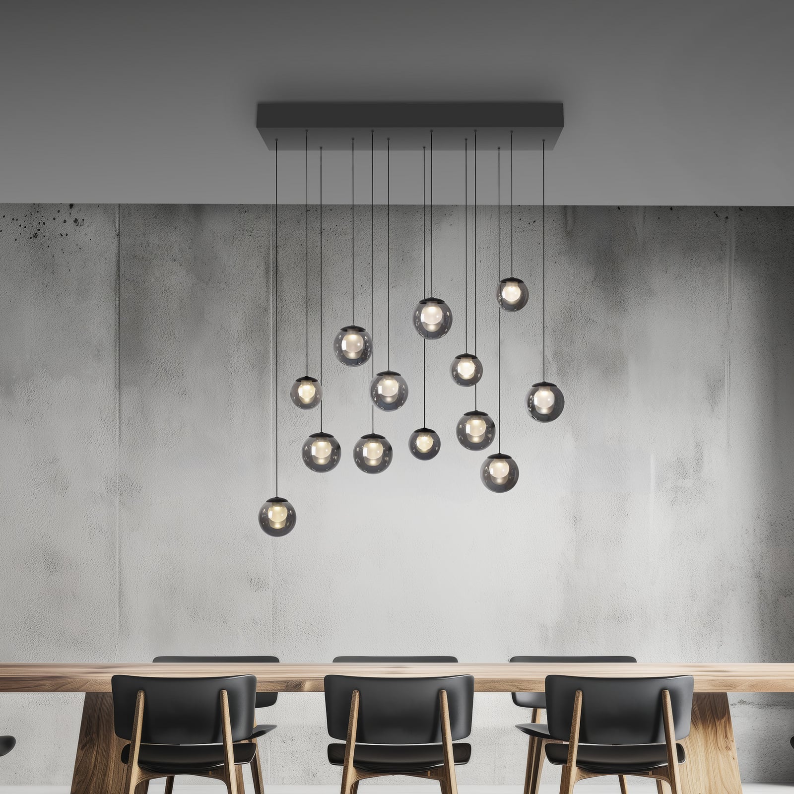 Popup LED-Hängelampe, grau/rauchgrau, 100 cm, 13-fl. - PURE