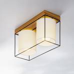 Plafondlamp Trapper, zwart/wit/eiken, 2-lamps
