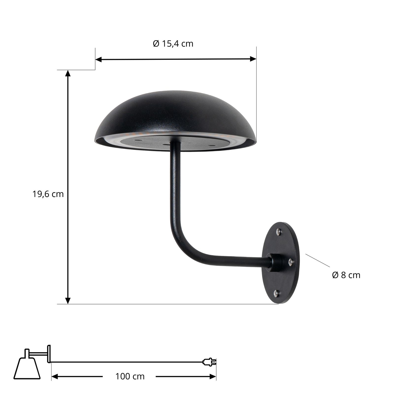 Arcchio LED lámpara de mesa recargable Thenra, negro, soporte de pared