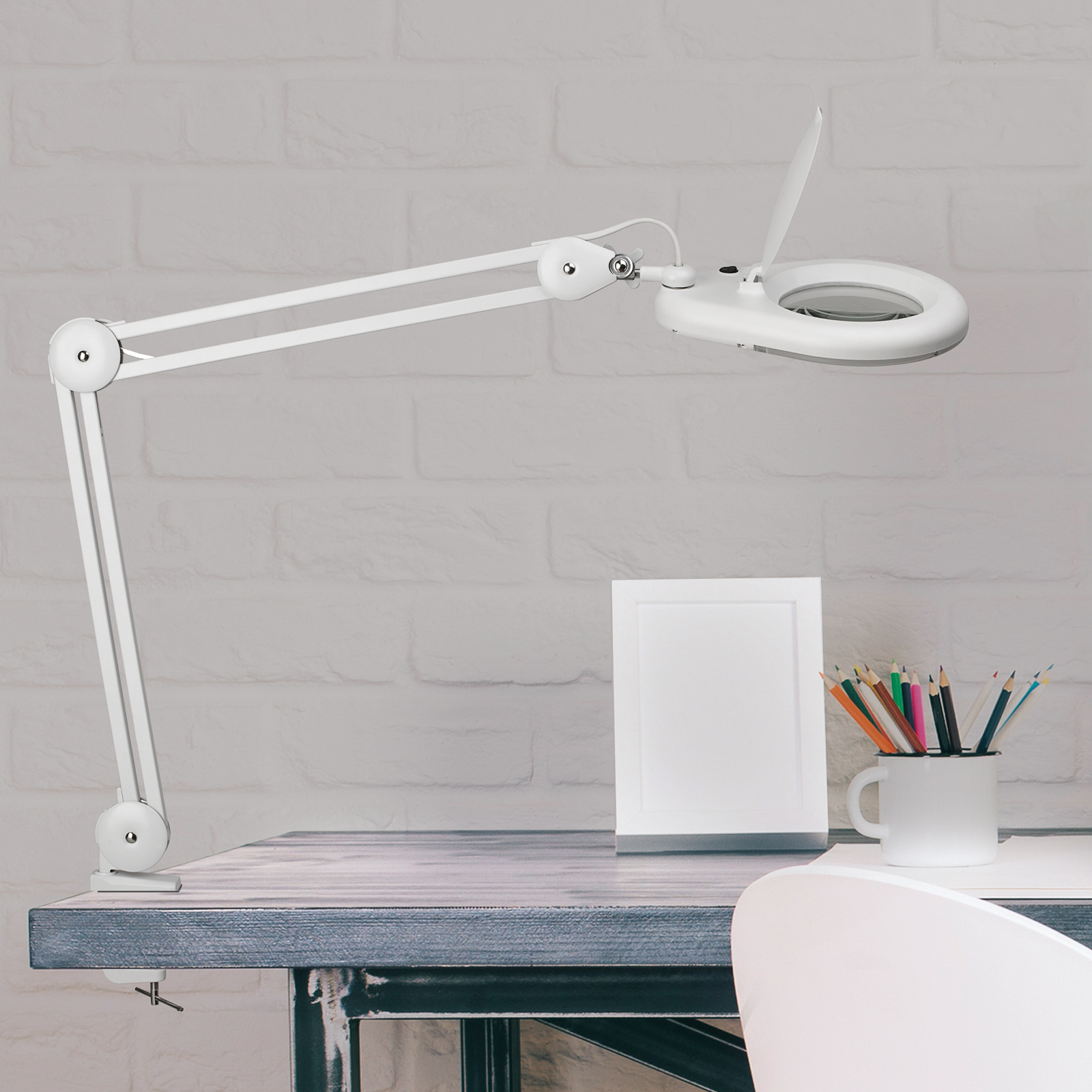 LED-lupplampa MAULviso med klämma, vit