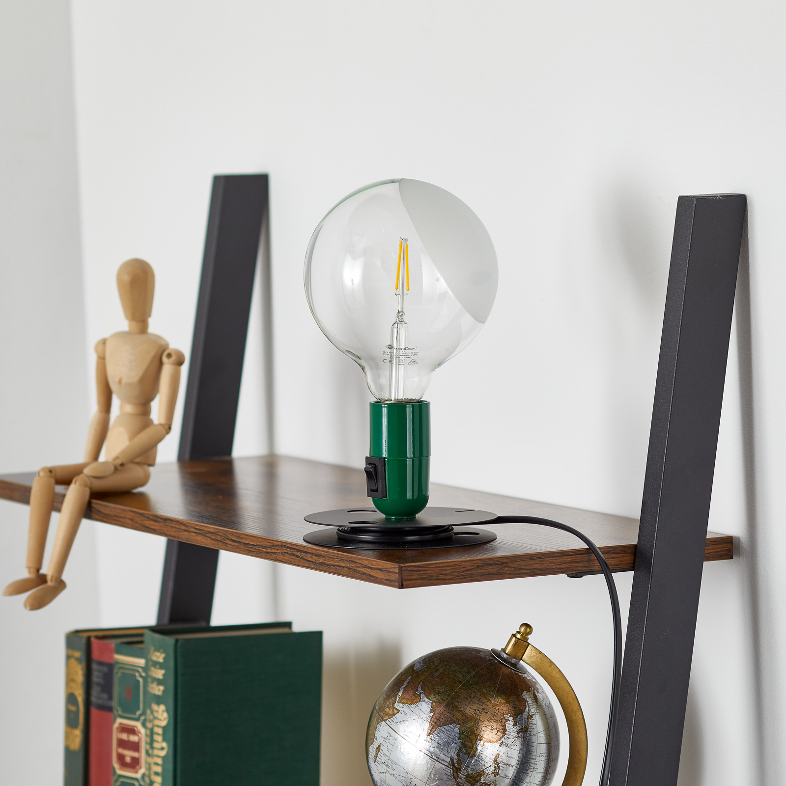 Flos FLOS Lampadina LED table lamp green, black base, for Living / Dining Room, aluminium, E27, 2 W, energy efficiency: A++, H: 24 cm
