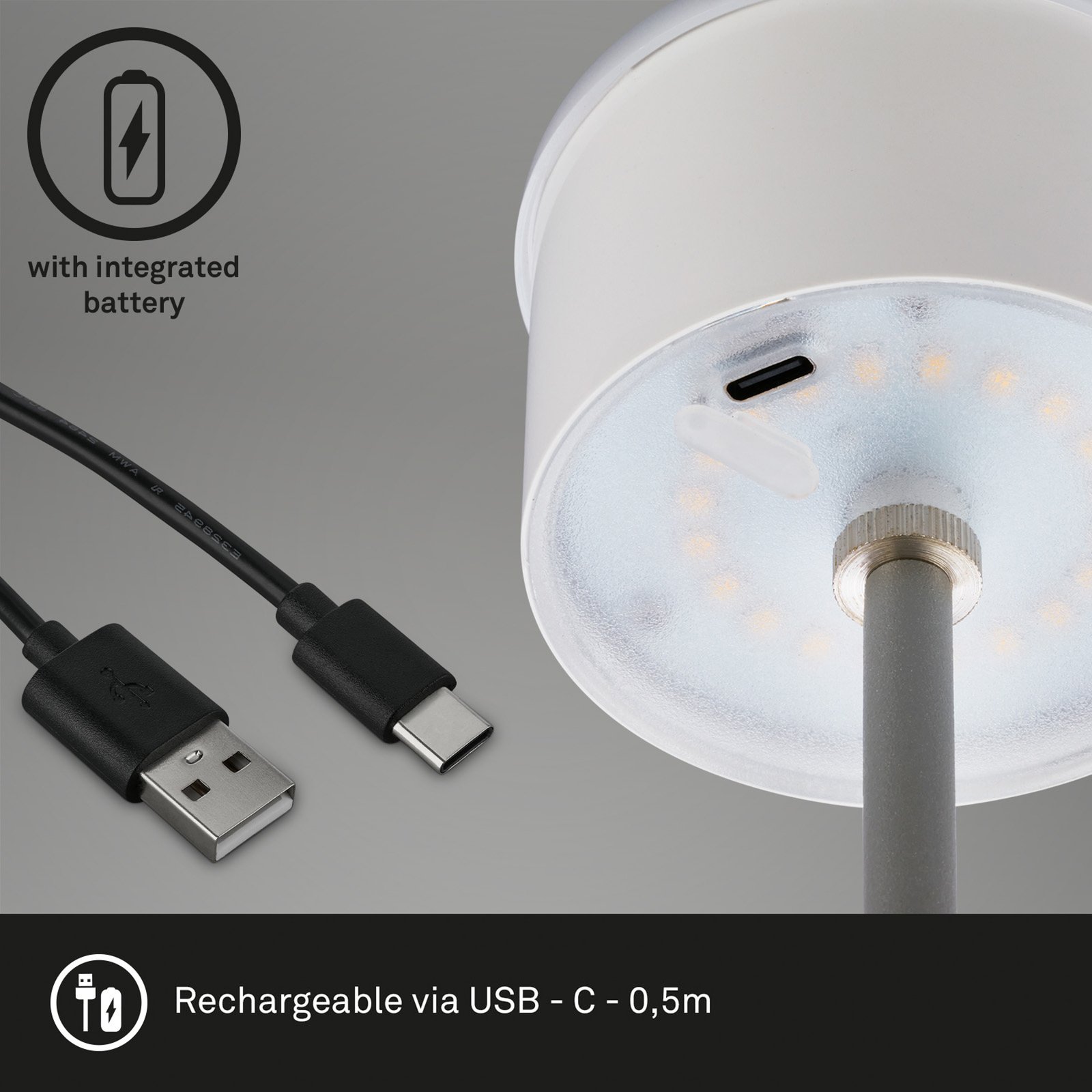 Lámpara de mesa LED Kiki con batería recargable RGBW, cromo mate