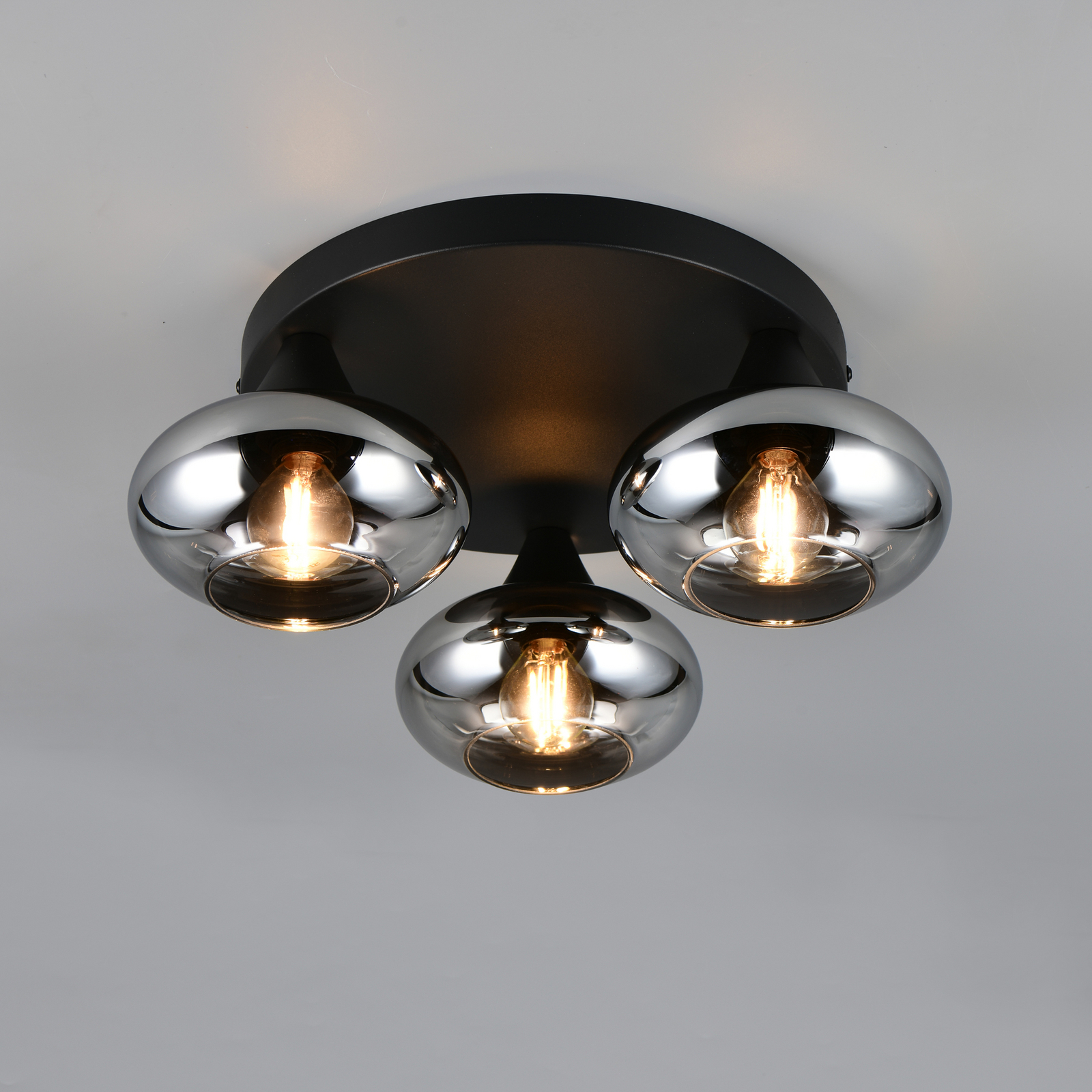 Plafoniera Divina, color fumo, Ø 39 cm, a 3 luci, vetro