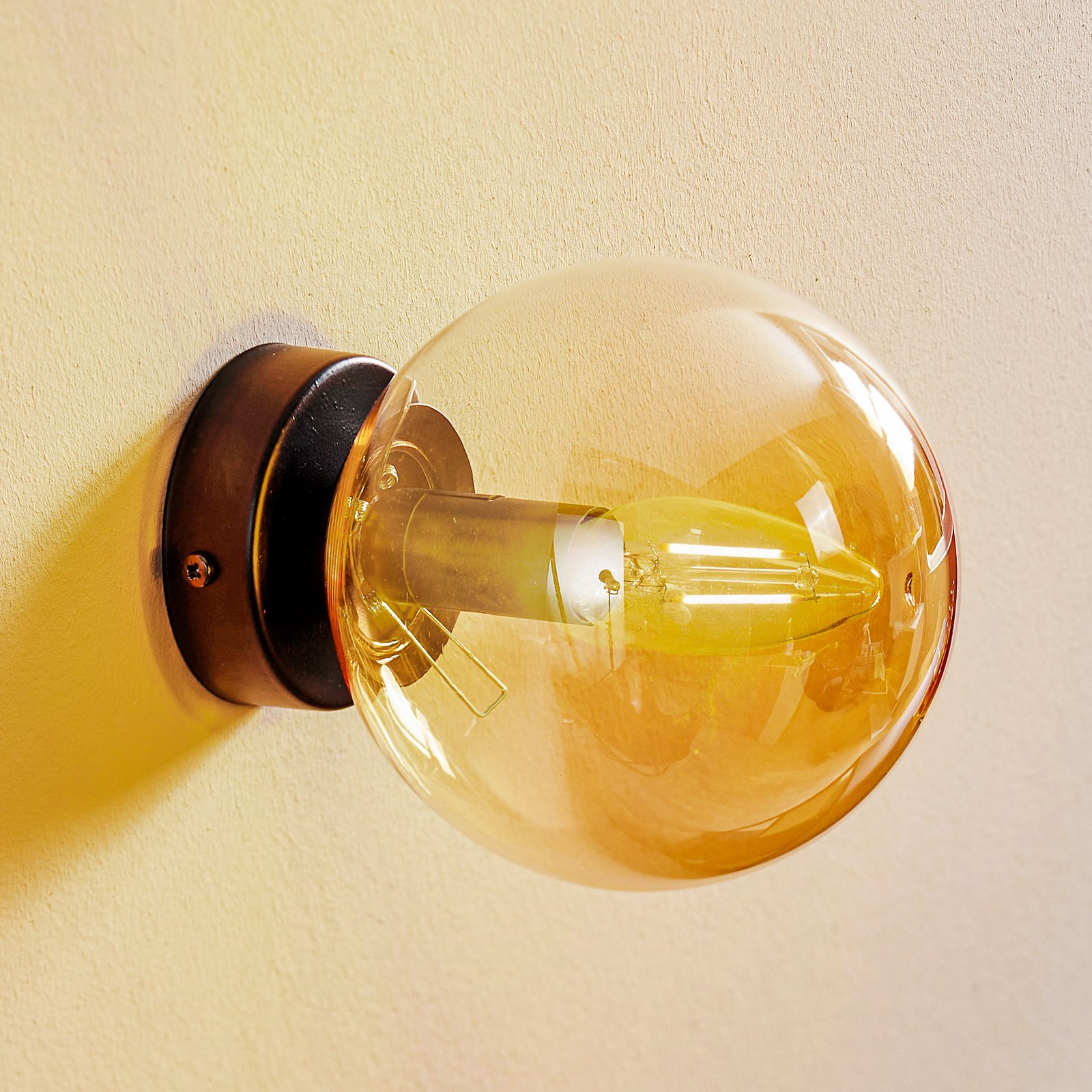 Wall light Glassy 1-bulb black, glass amber