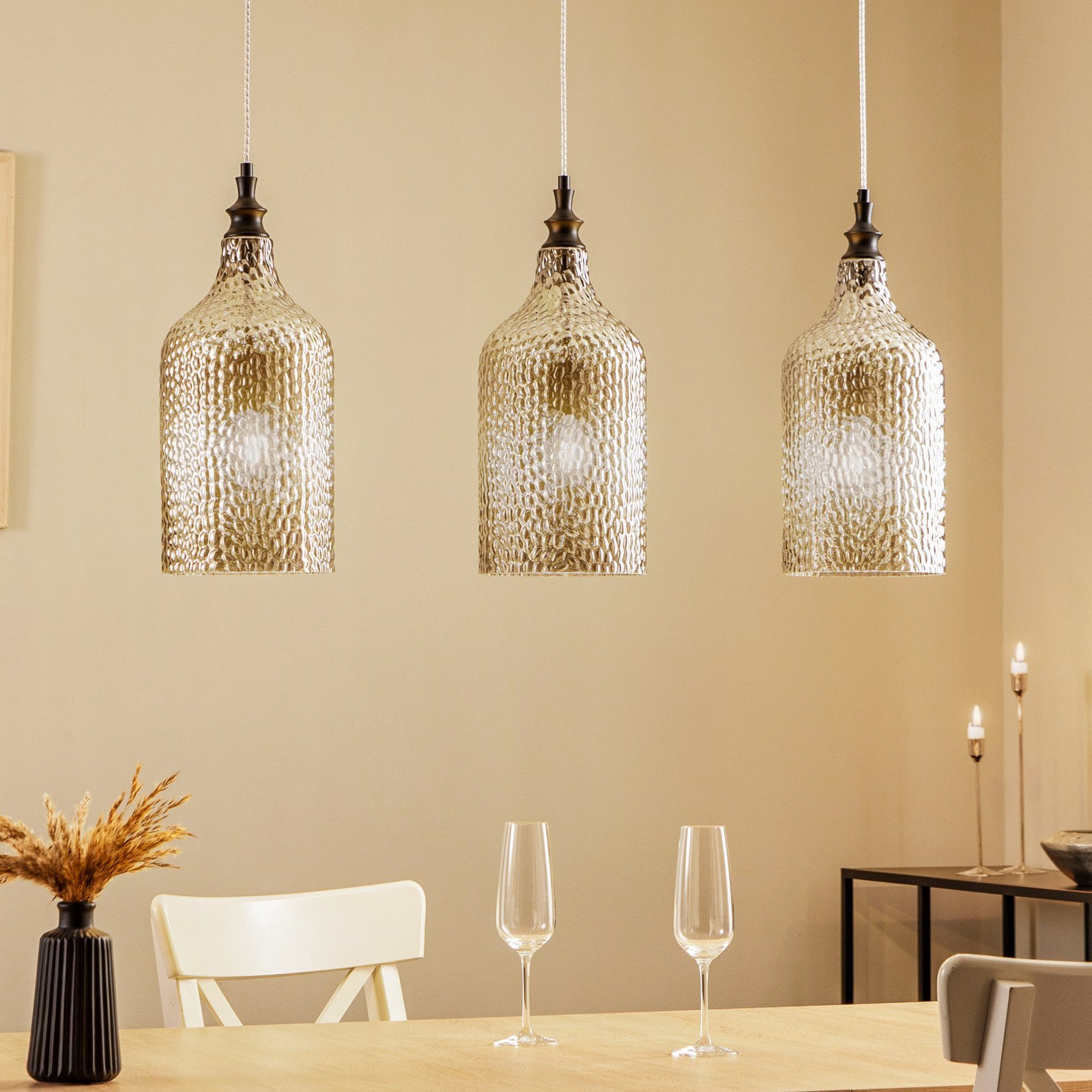 Suspensie Lindby Drakar 3 lumini gri sticlă Ø 195 cm - Camera de zi / sufragerie - Vintage - gri fumuriu negru