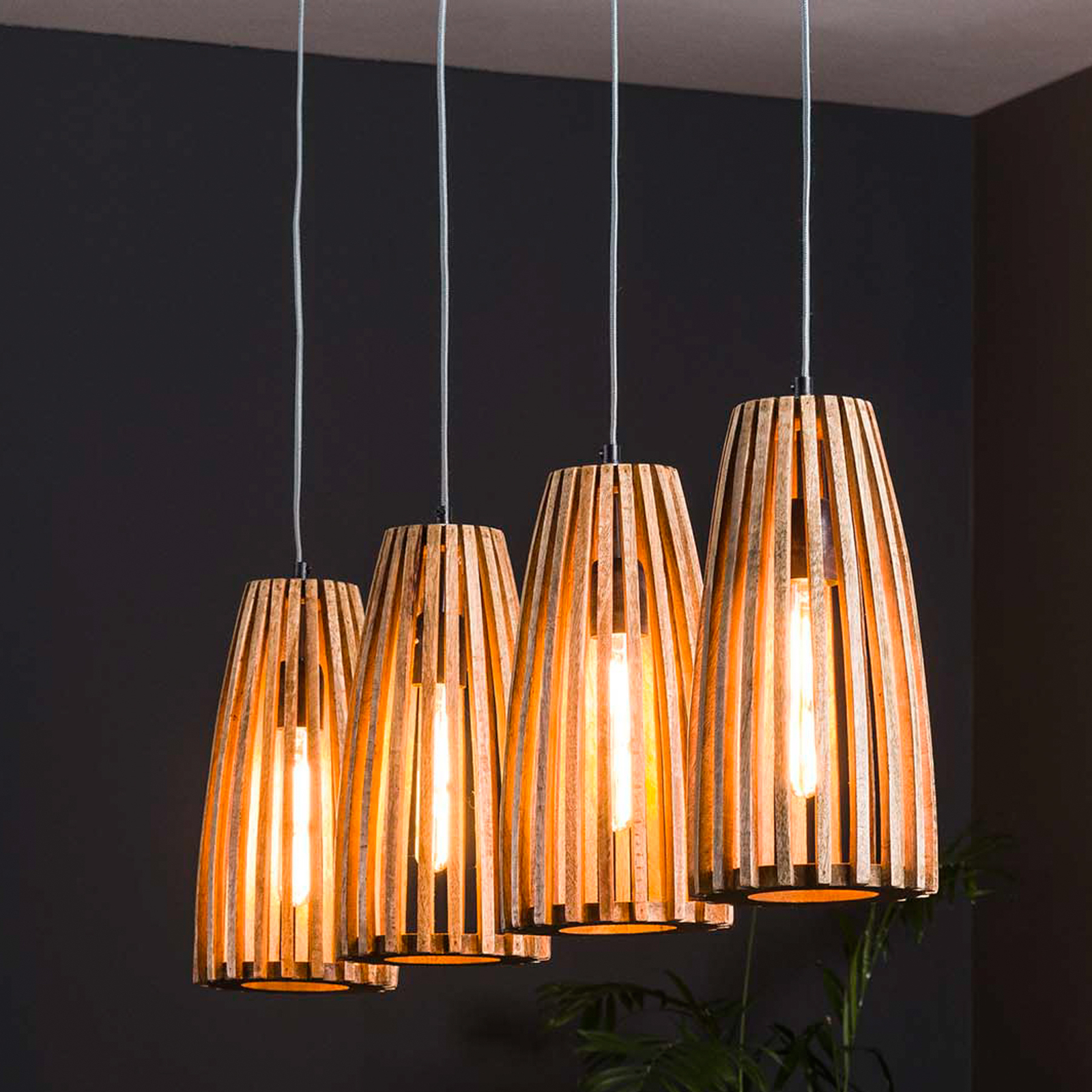 Lámpara colgante Großbergen madera mango 4 luces