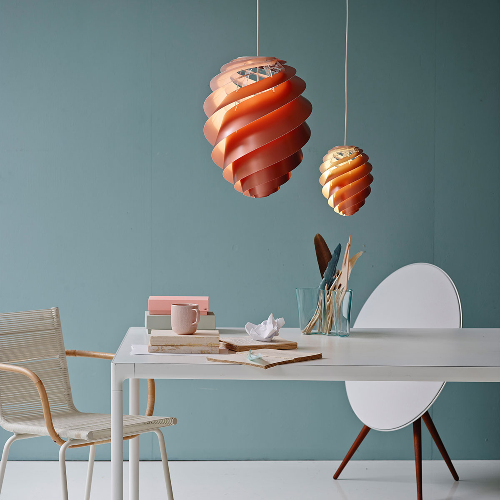 SWIRL 2 - Lampada a sospensione di design, rame