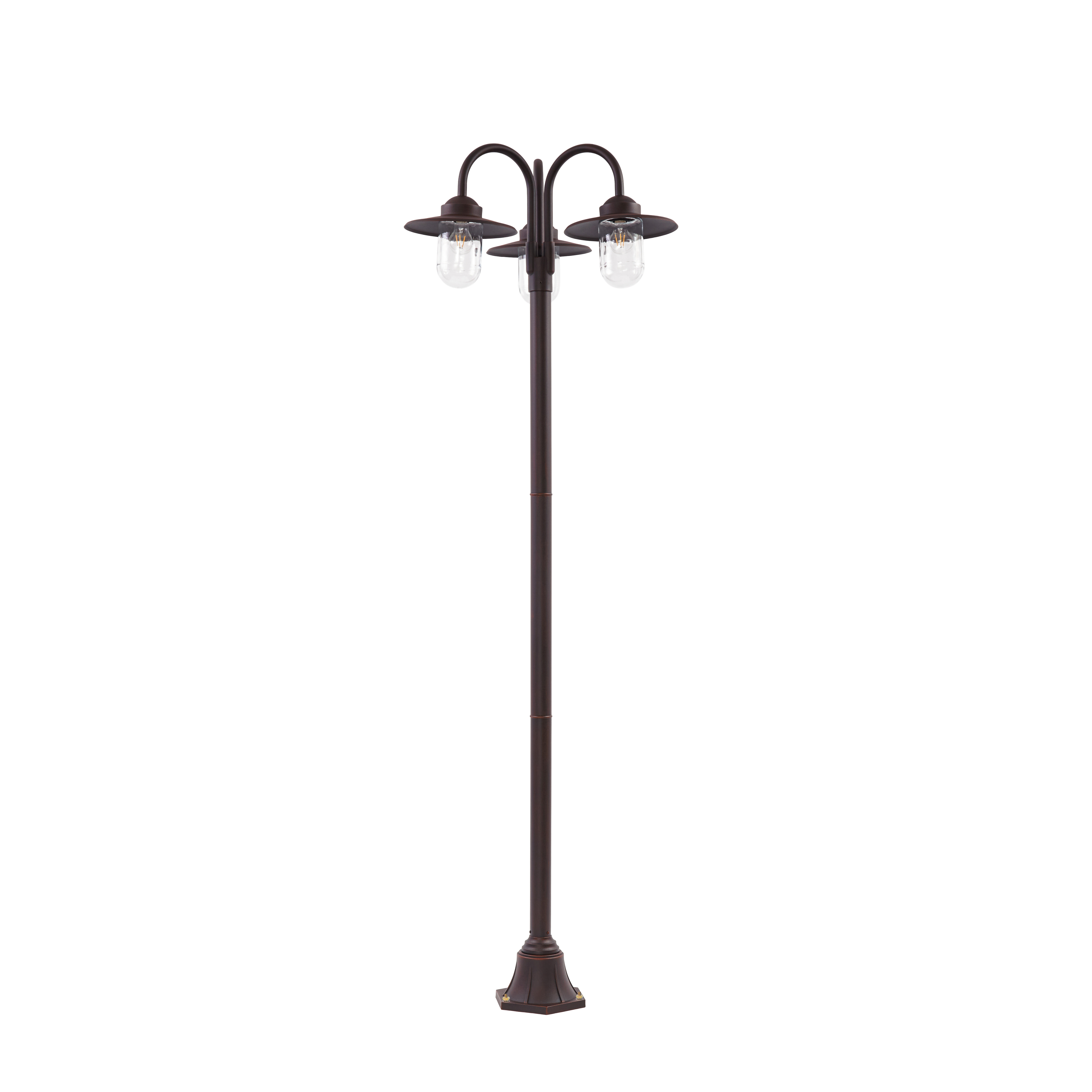 Bilma utelampe, høyde 220 cm, rustfarget, 3 lyskilder, glass, IP65 – Lindby