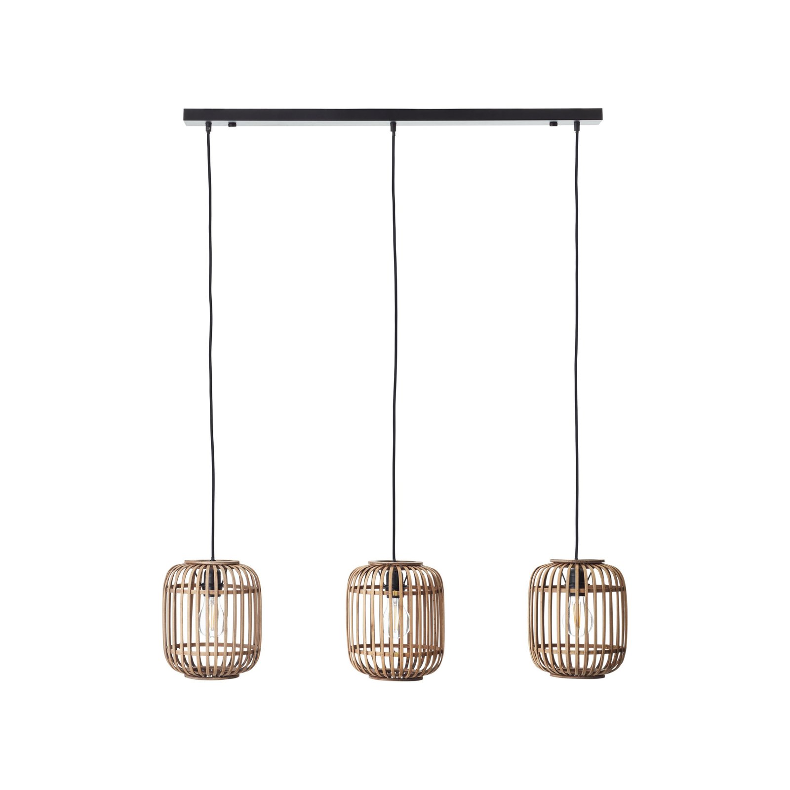 Woodrow hängande lampa, längd 105 cm, ljust trä, 3-ljus, bambu
