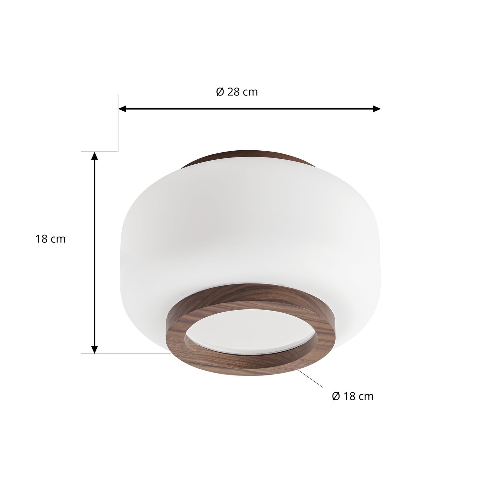 Quitani Shiro LED ceiling light, Ø 28 cm, wood/glass, CCT