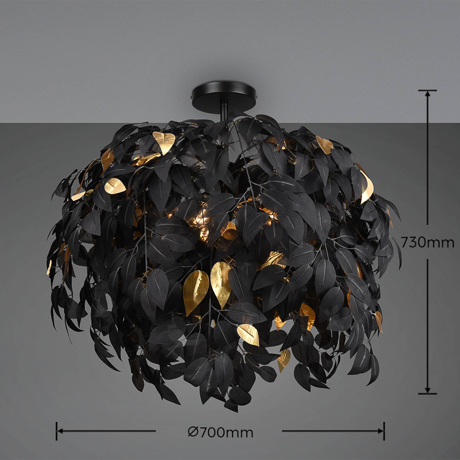 Deckenlampe Leavy, Ø 70 cm, schwarz/gold, Kunststoff günstig online kaufen