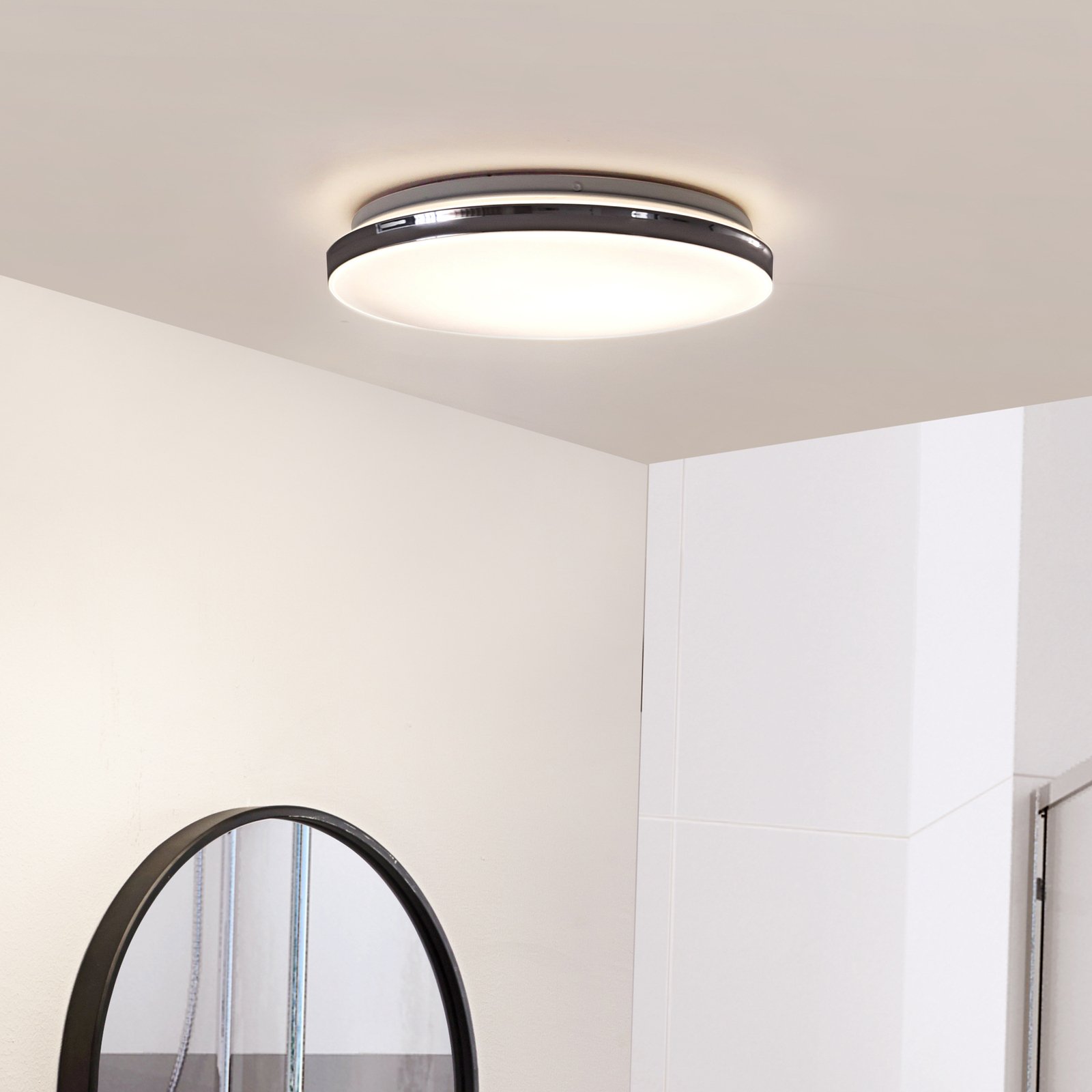 Lindby Comora LED ceiling lamp chrome IP44 3,000 K