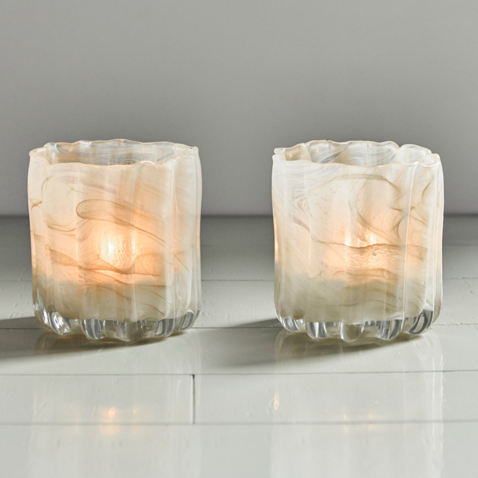 HDCurl theelichthouder, beige, glas, set van 2 - House Doctor