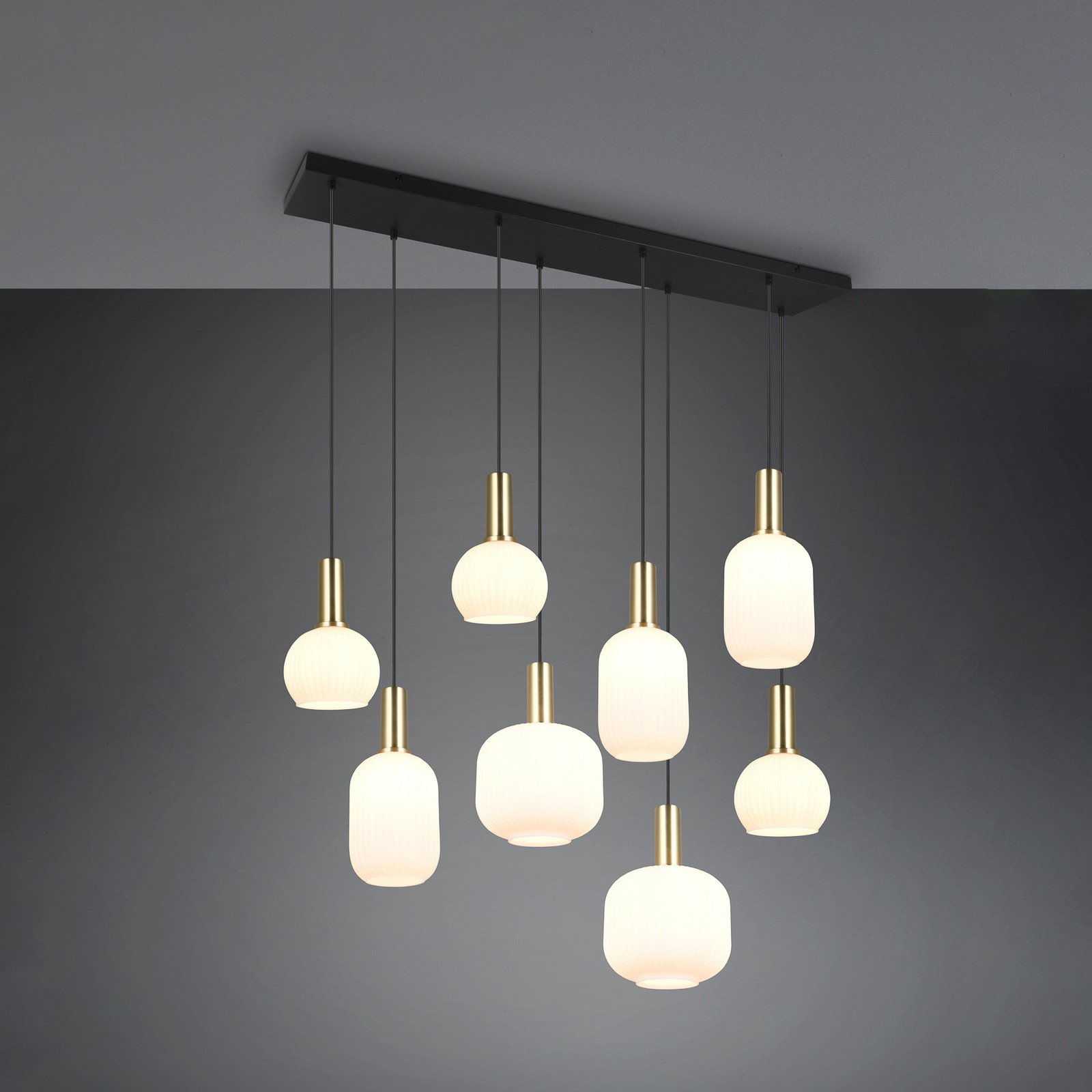 Trio Lighting Lampă suspendată Diva 8 becuri culoarea alamei opal metal sticlă - Camera de zi / sufragerie - alamă negru alb opal
