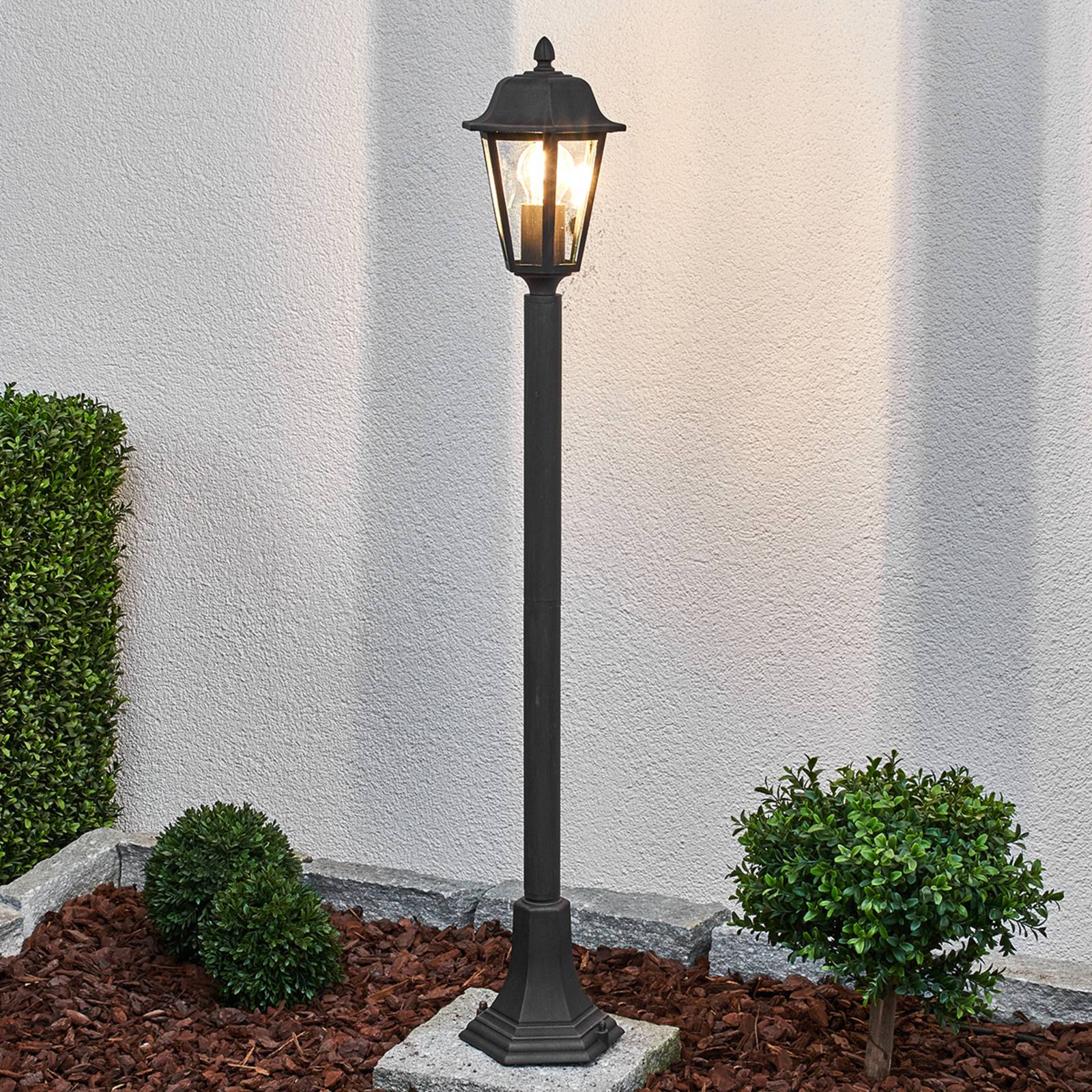 Lindby pollerlamp Lamina in roestlook, aluminium, glas, E27, 60 W, H: 103 cm