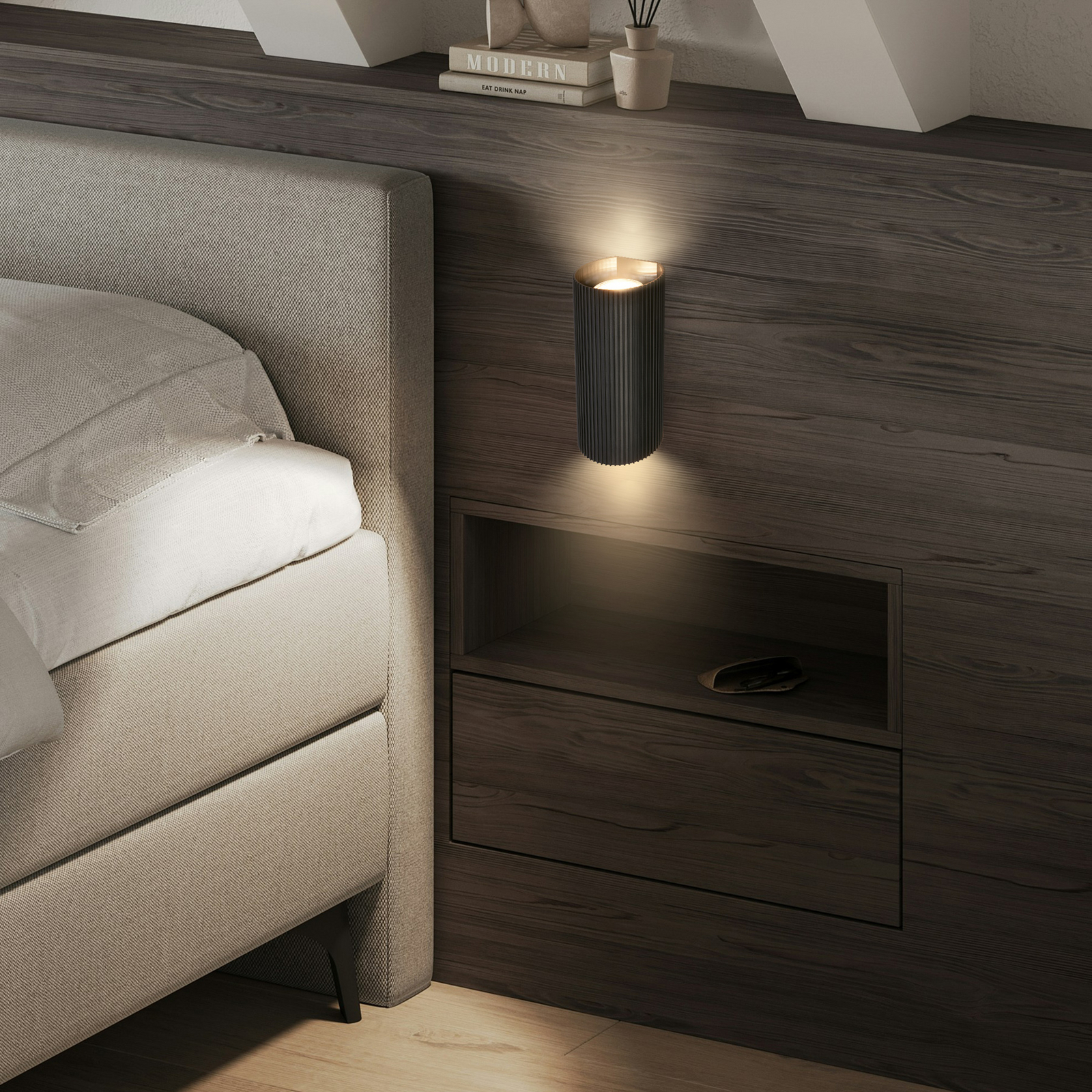 Aplique de pared Ida, negro, plástico, Ø 8,5 cm, GU10 Aplique de pared Ida, negro, plástico, Ø 8,5 cm, GU10