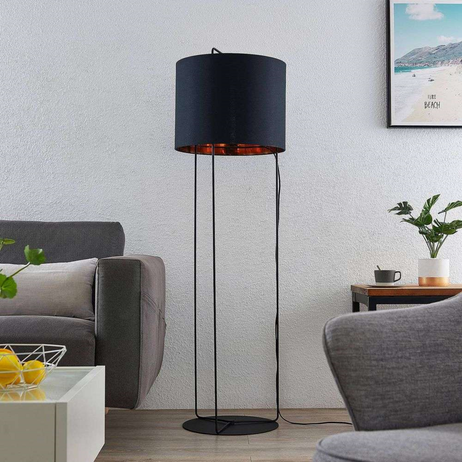 Kesta Floor Lamp Black/Gold - Lindby