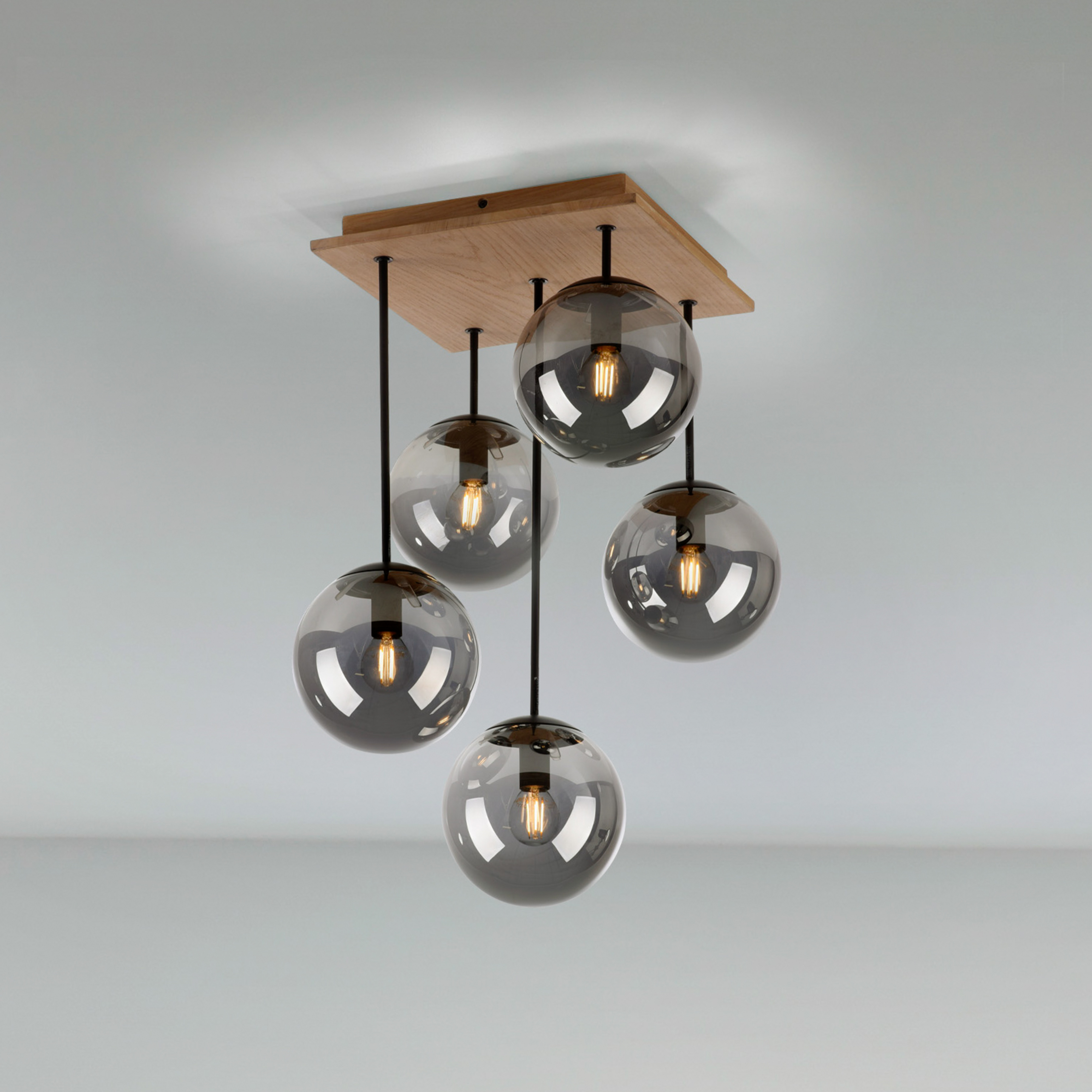 Lampa sufitowa Green Widow, szklane klosze, 5-punktowa