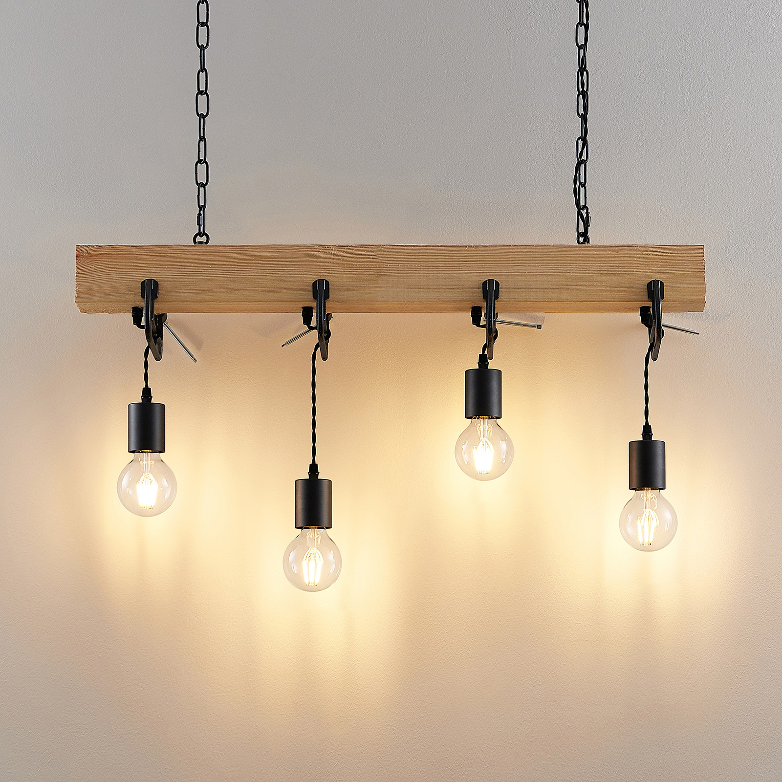 Lindby Asya suspension, à 4 lampes, bois, noire