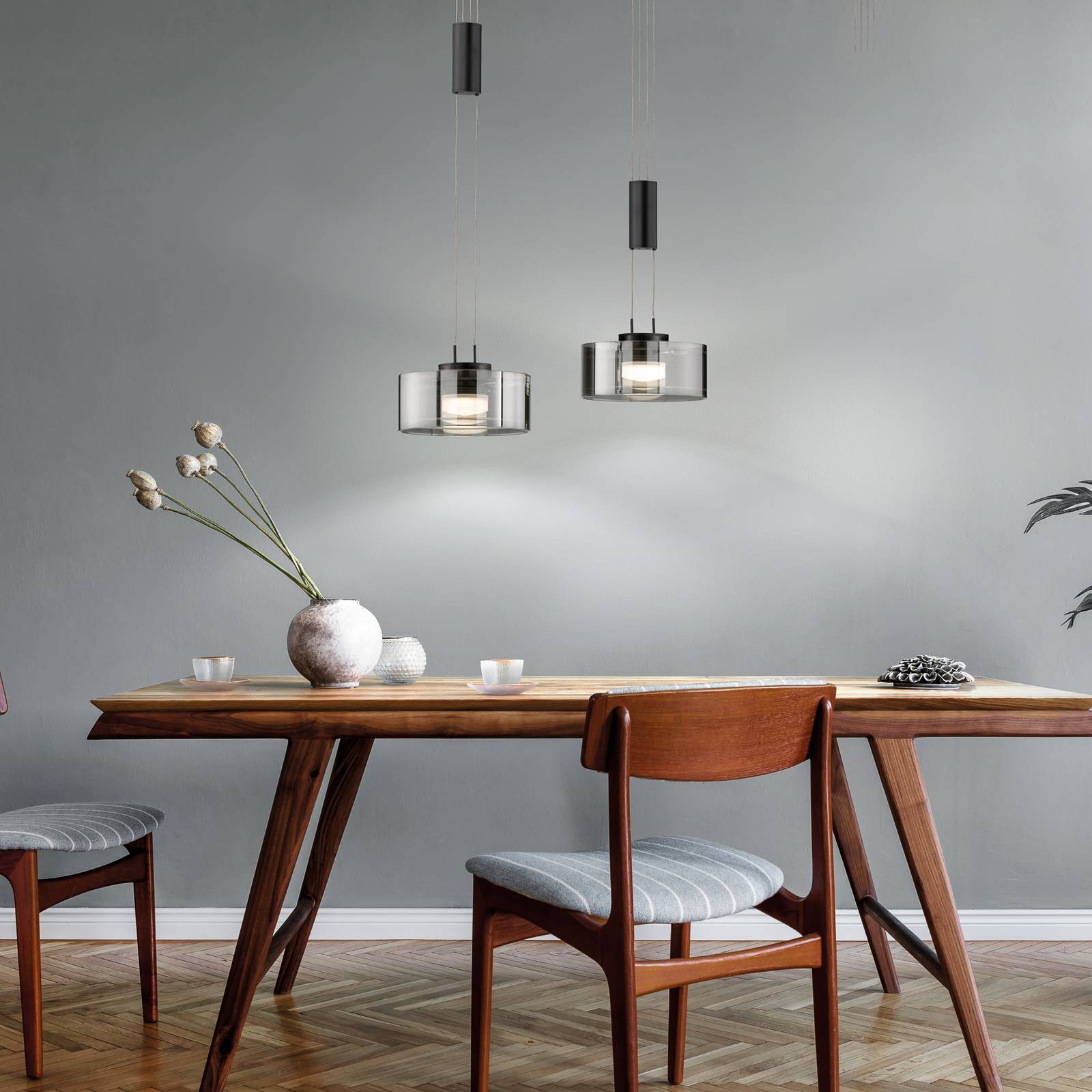 FISCHER & HONSEL LED hanglamp Lavin, lengte 64 cm, zandzwart/rookgrijs