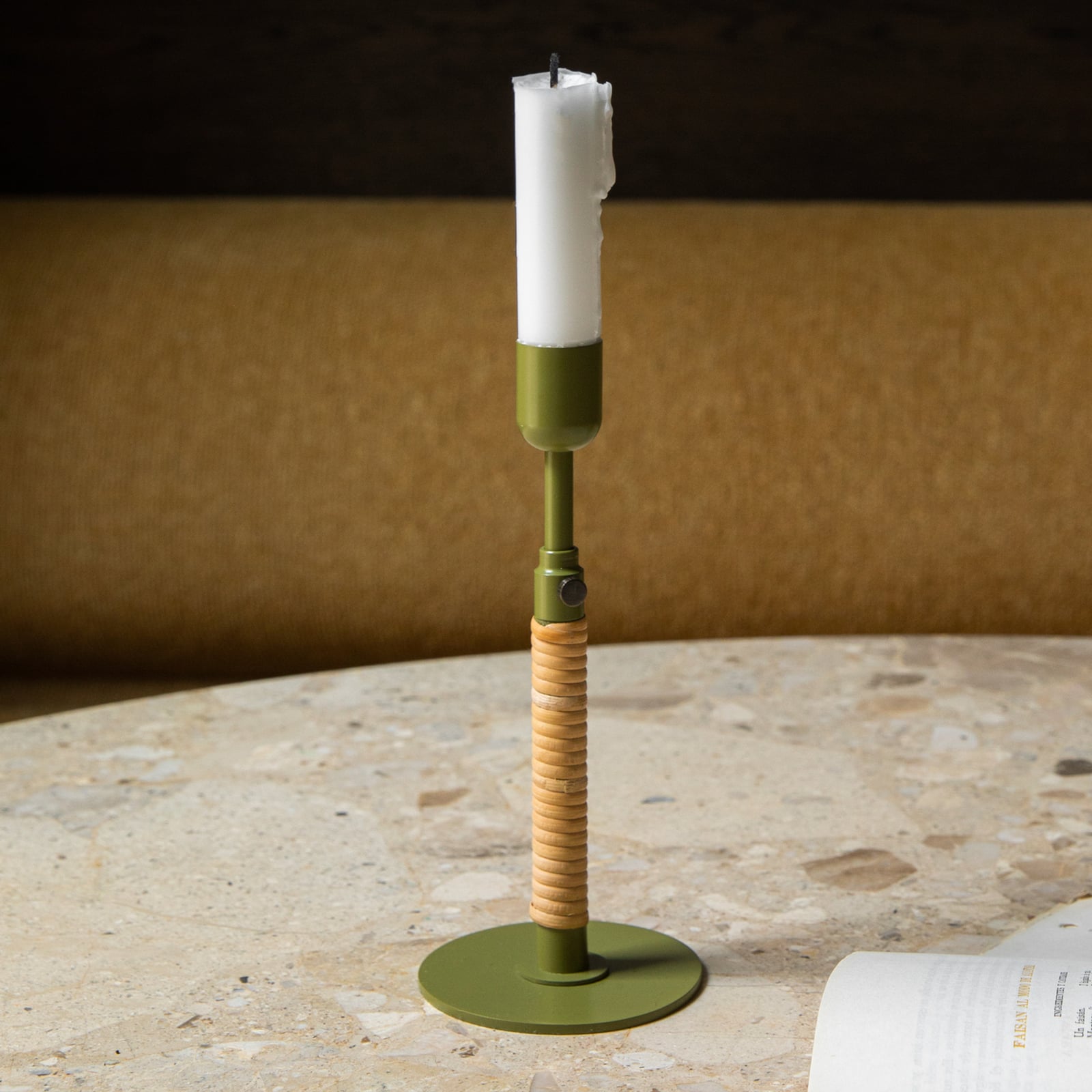 Duca candle holder, olive green, height 24 cm, rattan - Audo