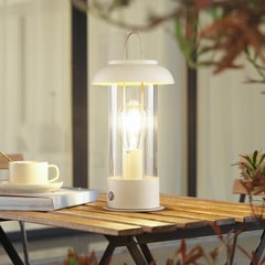 Akumulatorowa lampa stołowa LED Lindby Yvette, morelowo-beżowa, IP44, dotykowa