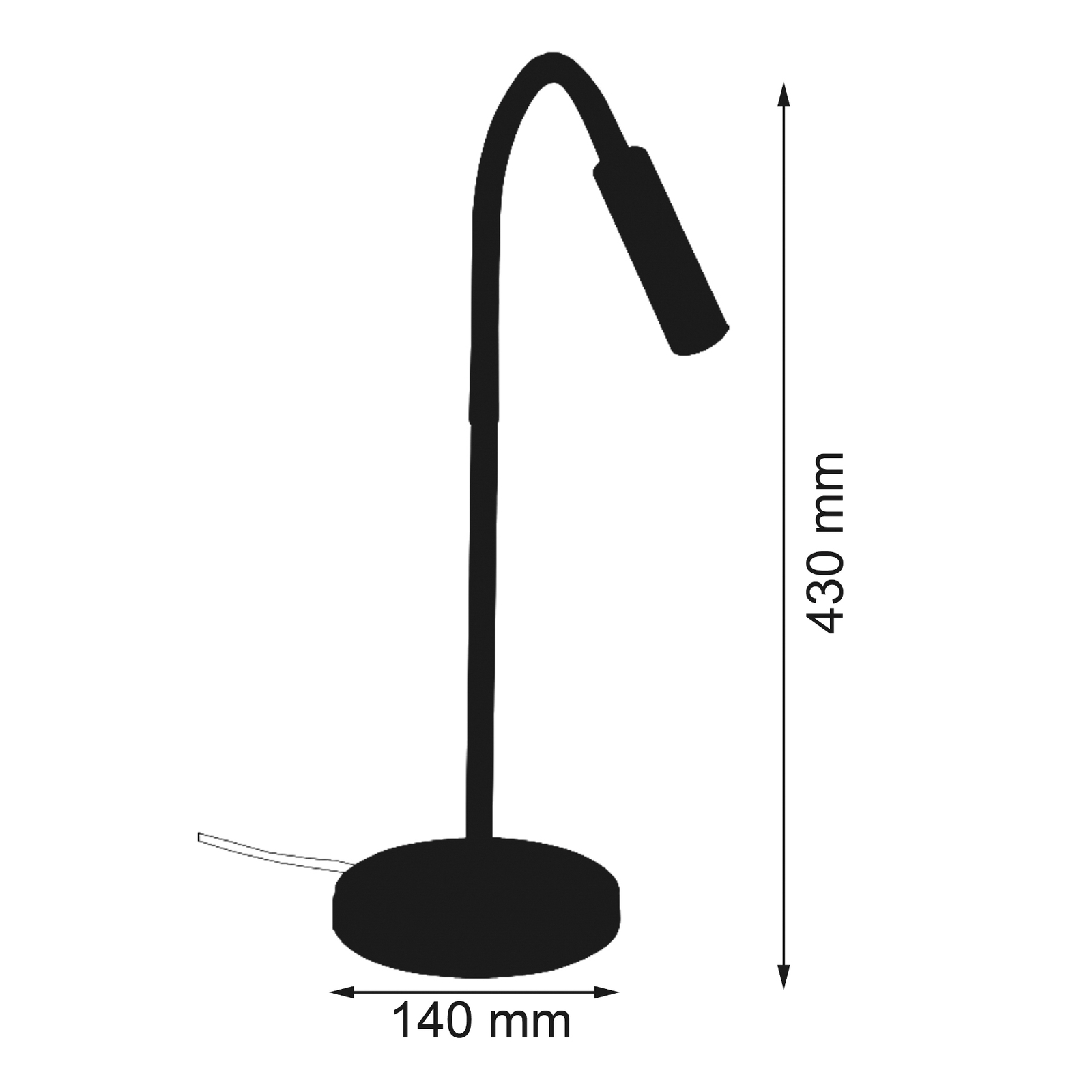 LED tafellamp Rocco, mat zwart flexibele arm grijs