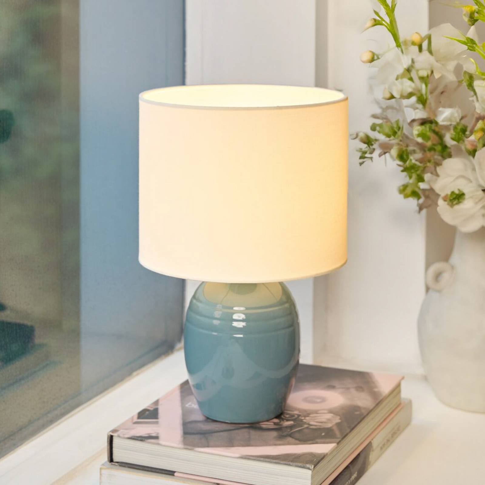 Pauleen bordslampa SEA RHYTHM, vit/blå, höjd 30 cm, keramik