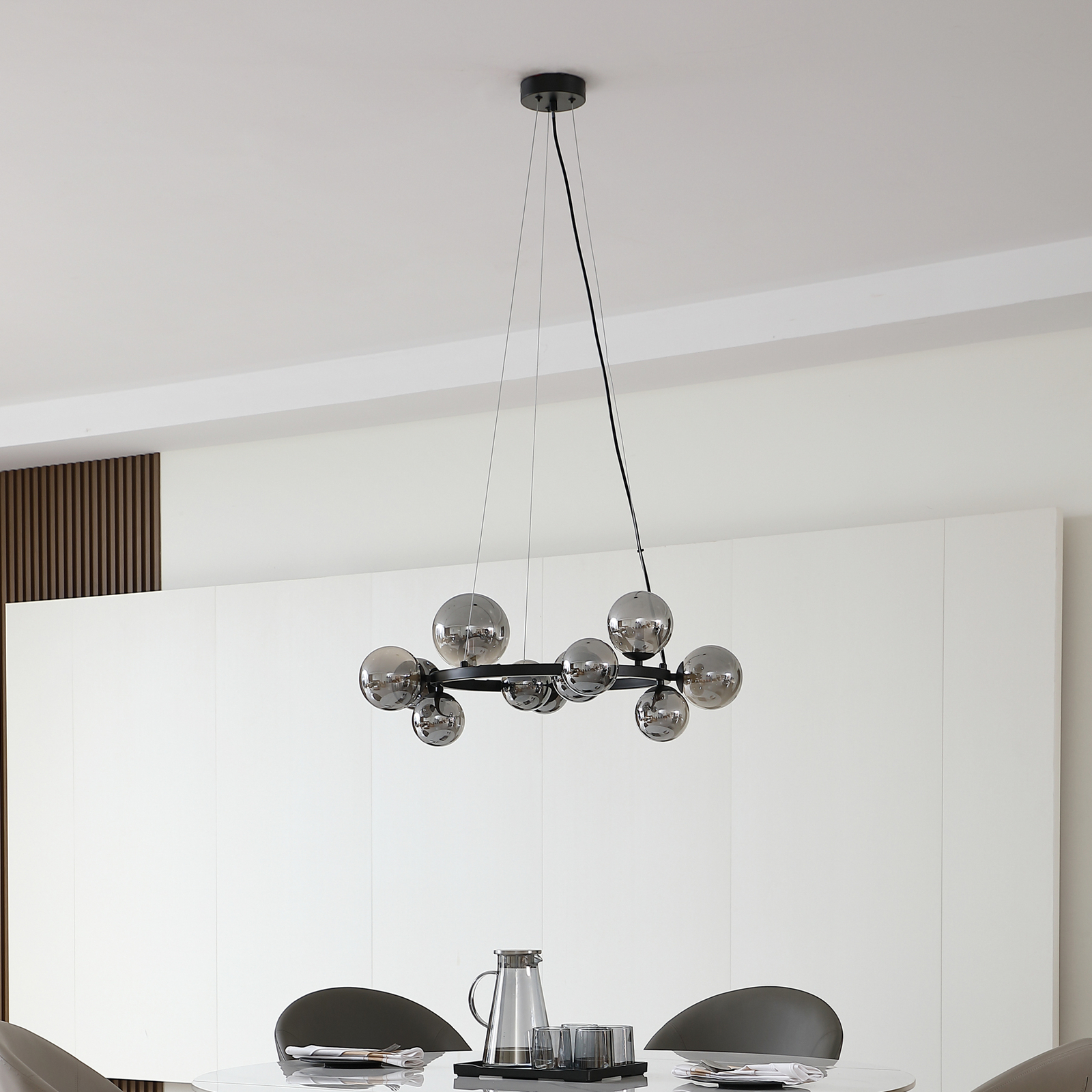 Lucande hanglamp Naelen, zwart/grijs, 64,3 cm, glas, G9