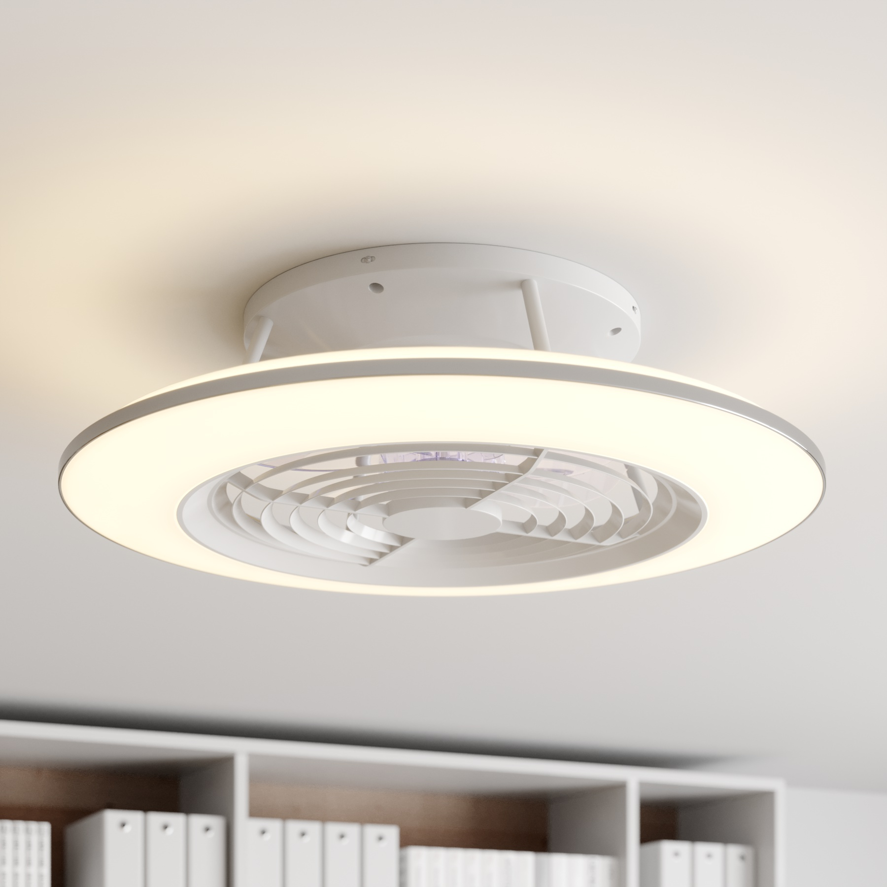 Arcchio Fenio LED ceiling fan with light, white, for Living / Dining Room, metal, ABS plastic, 70 W, energy efficiency: A+, H: 16 cm