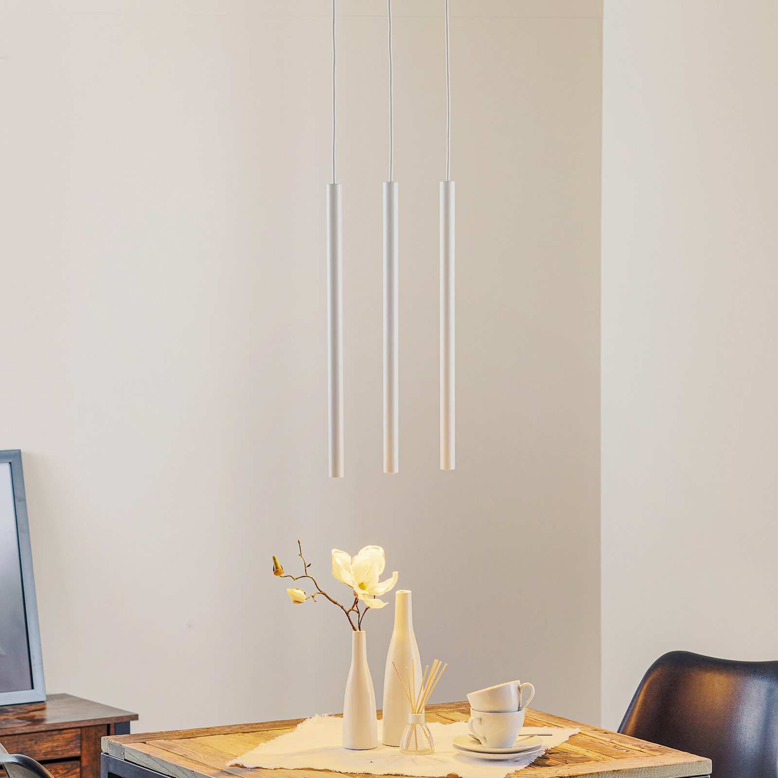 Thin hanglamp, wit, 3-lamps, linear