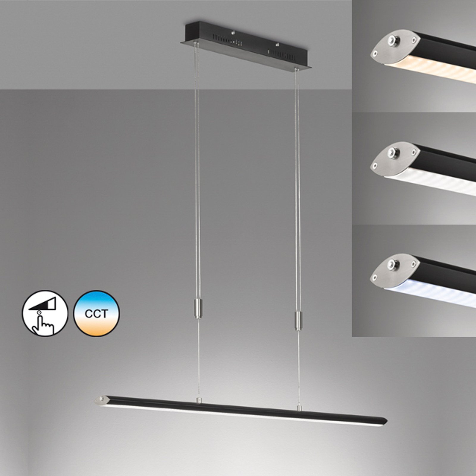 Hanglamp Beat, zwart/nikkelkleurig, lengte 113 cm
