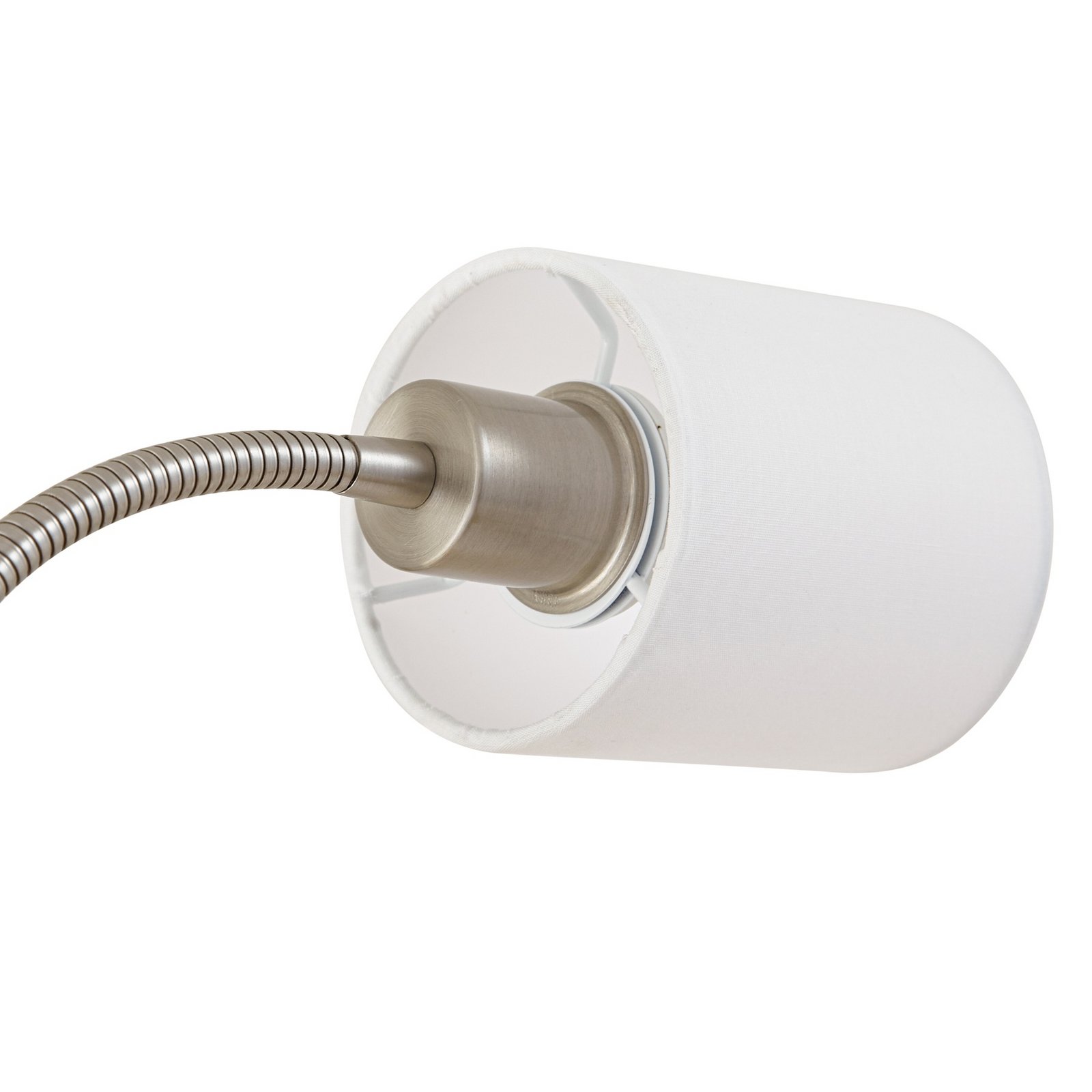 Lindby stojací lampa Aovan, niklová, odkládací plocha, USB port