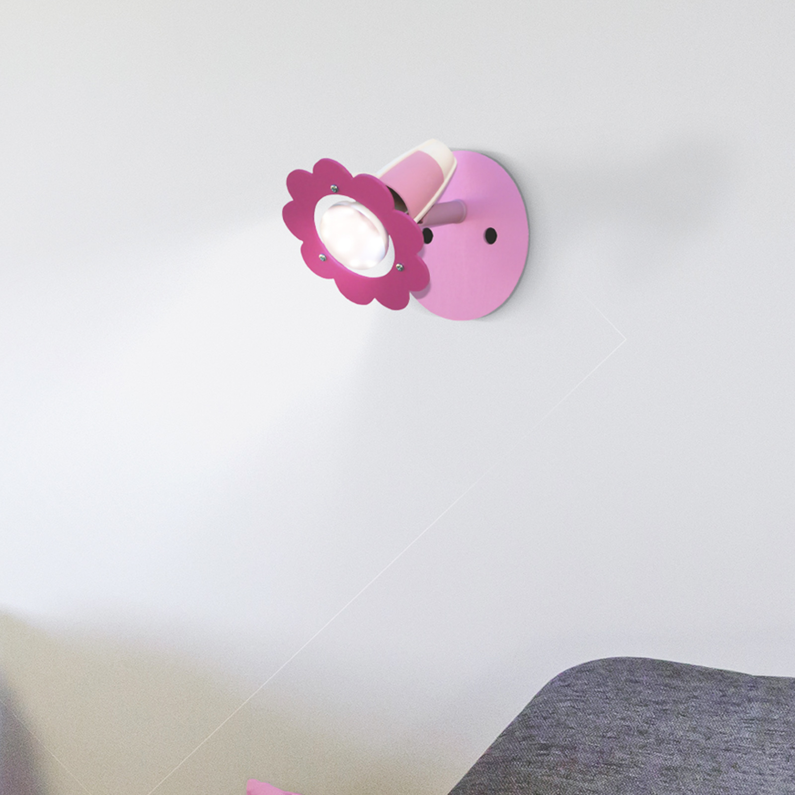 Elobra Flower wall spotlight, pink, one-bulb, for Children's Room, wood, E14, 40 W, energy efficiency: A++, H: 20 cm